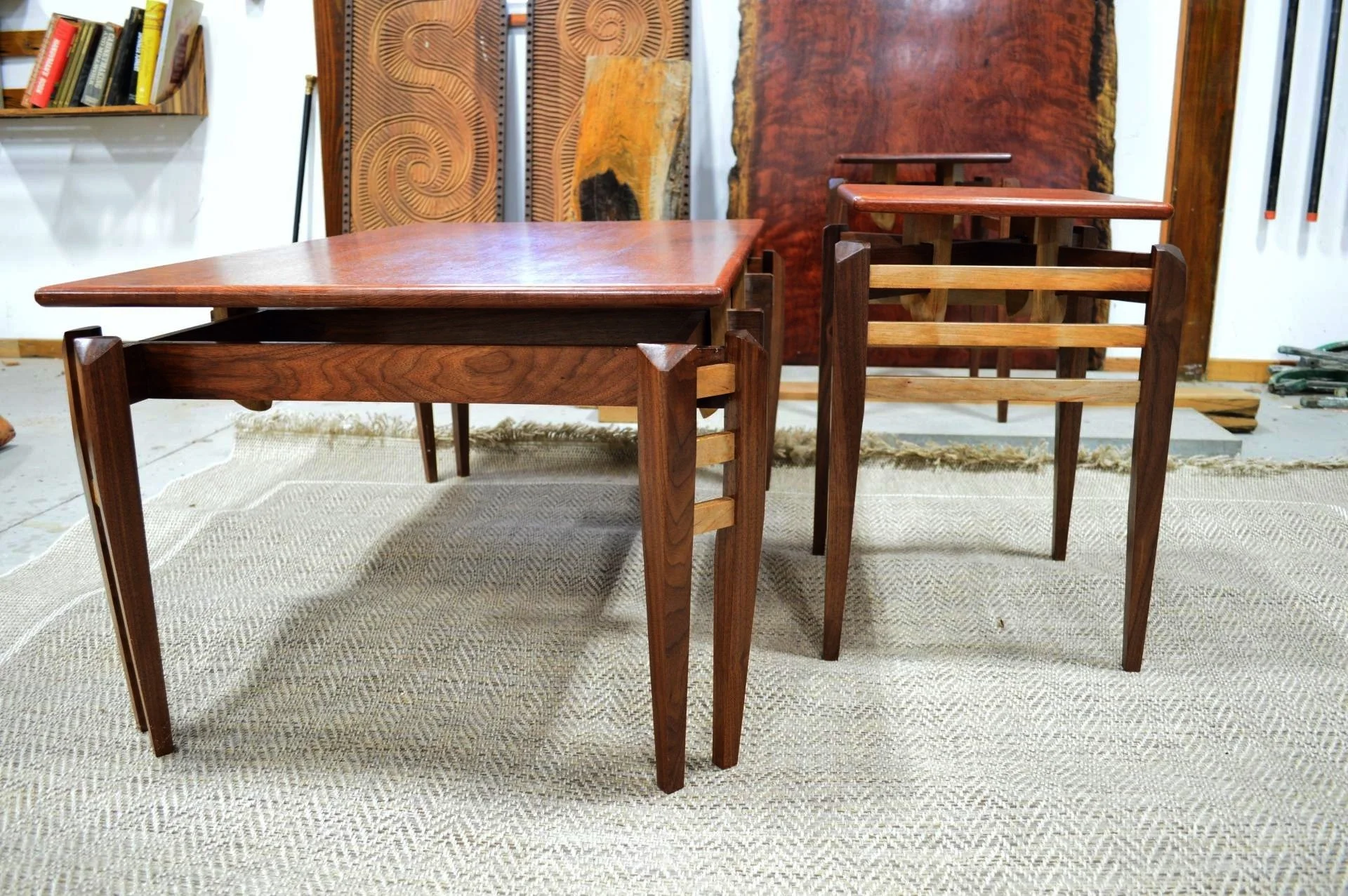 Lacewood, Walnut, and Maple Coffee and End Tables