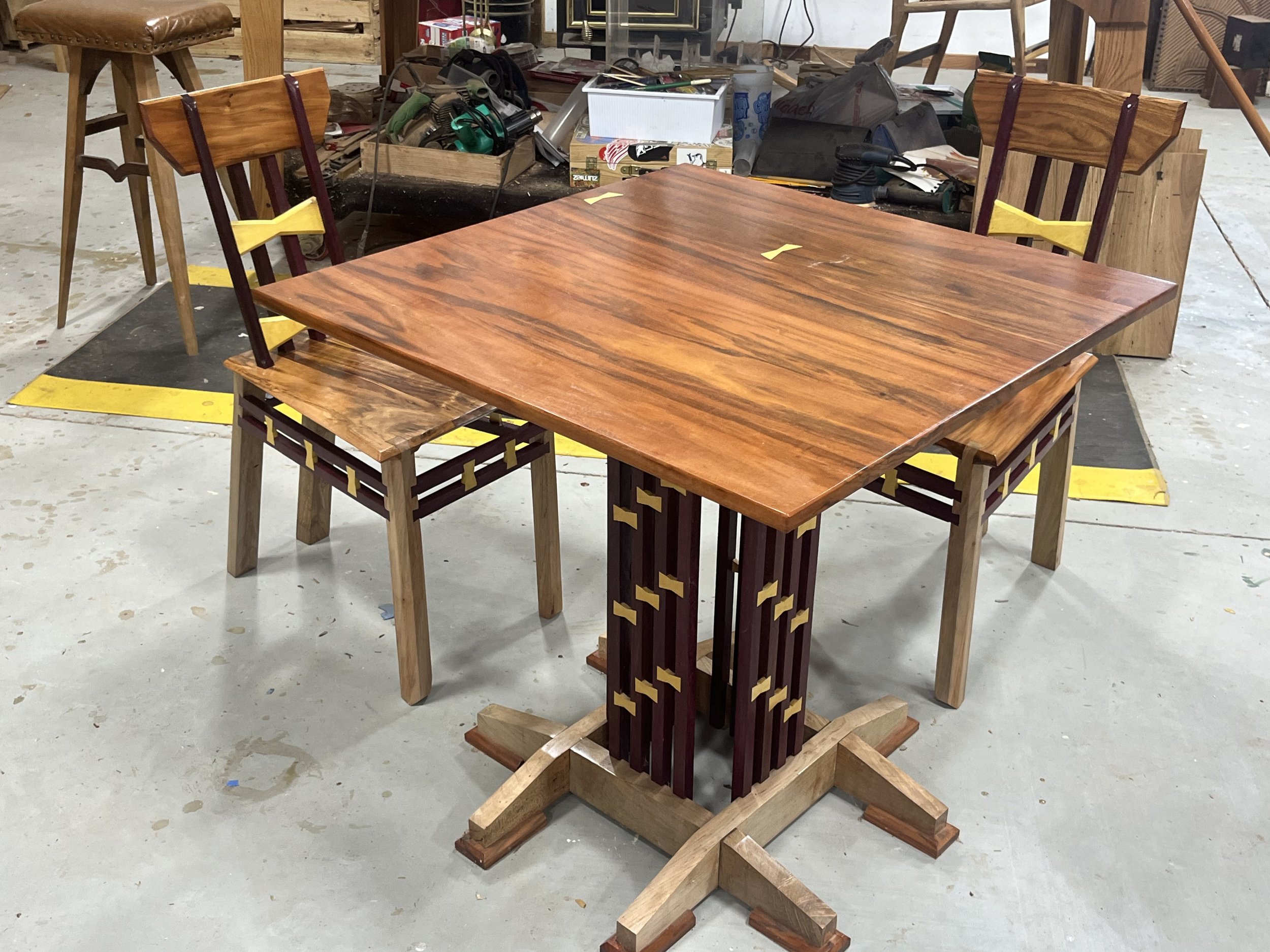 Patagonian Rosewood, Purpleheart, Yellowheart, and Maple Breakfast Table Set