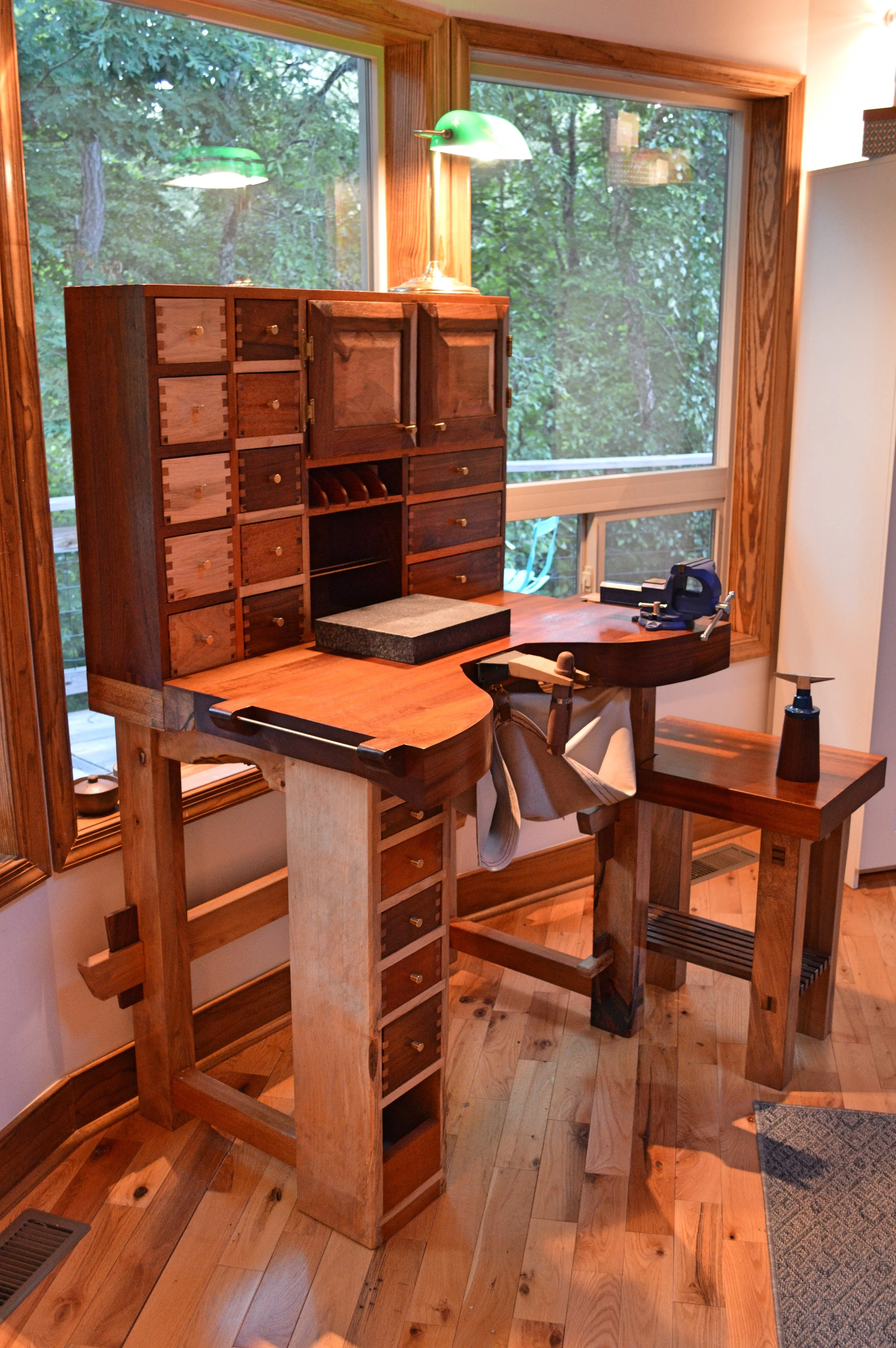 Sapele, Walnut, and Maple Silversmith Bench