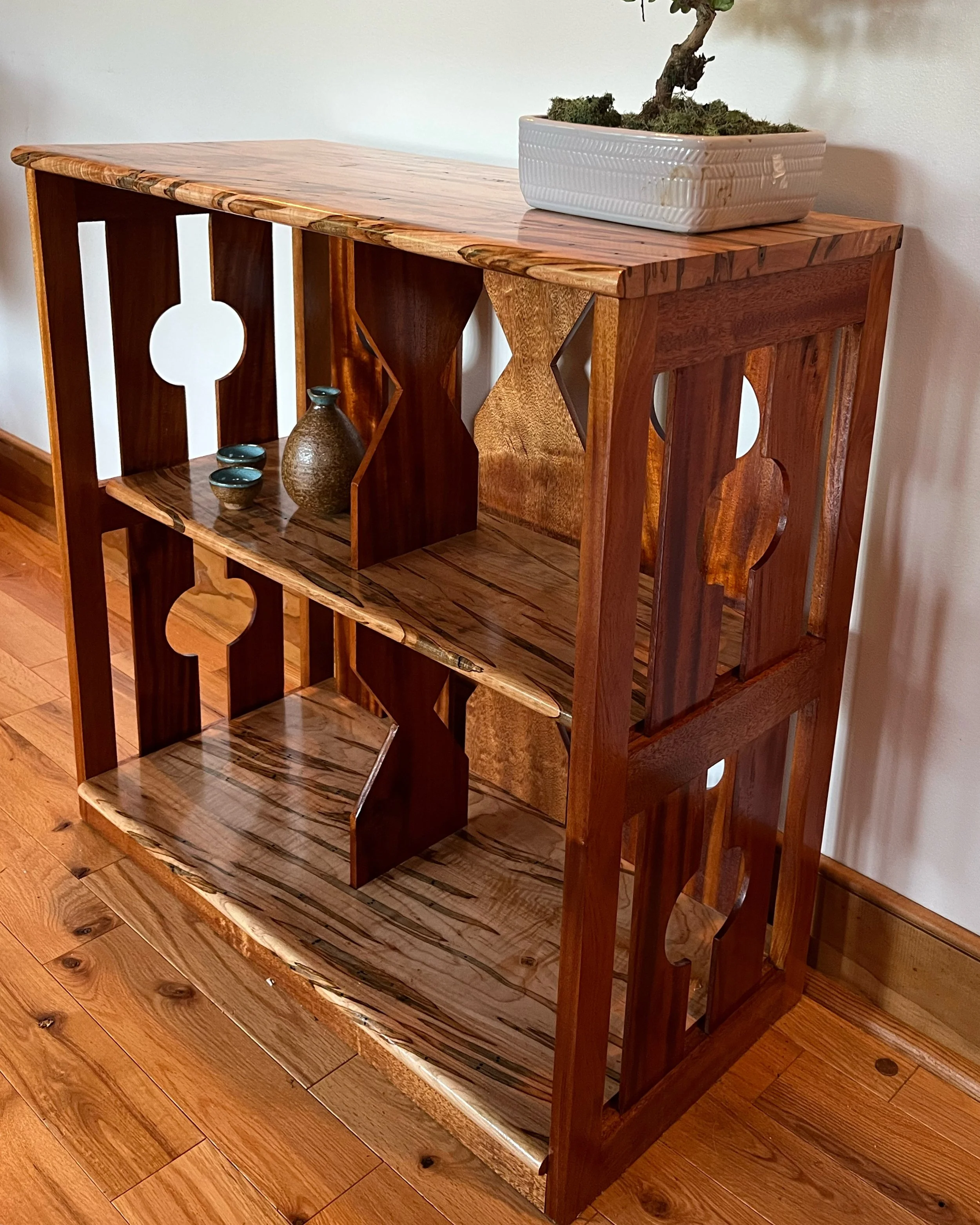 African Mahogany and Ambrosia Maple Display Shelf