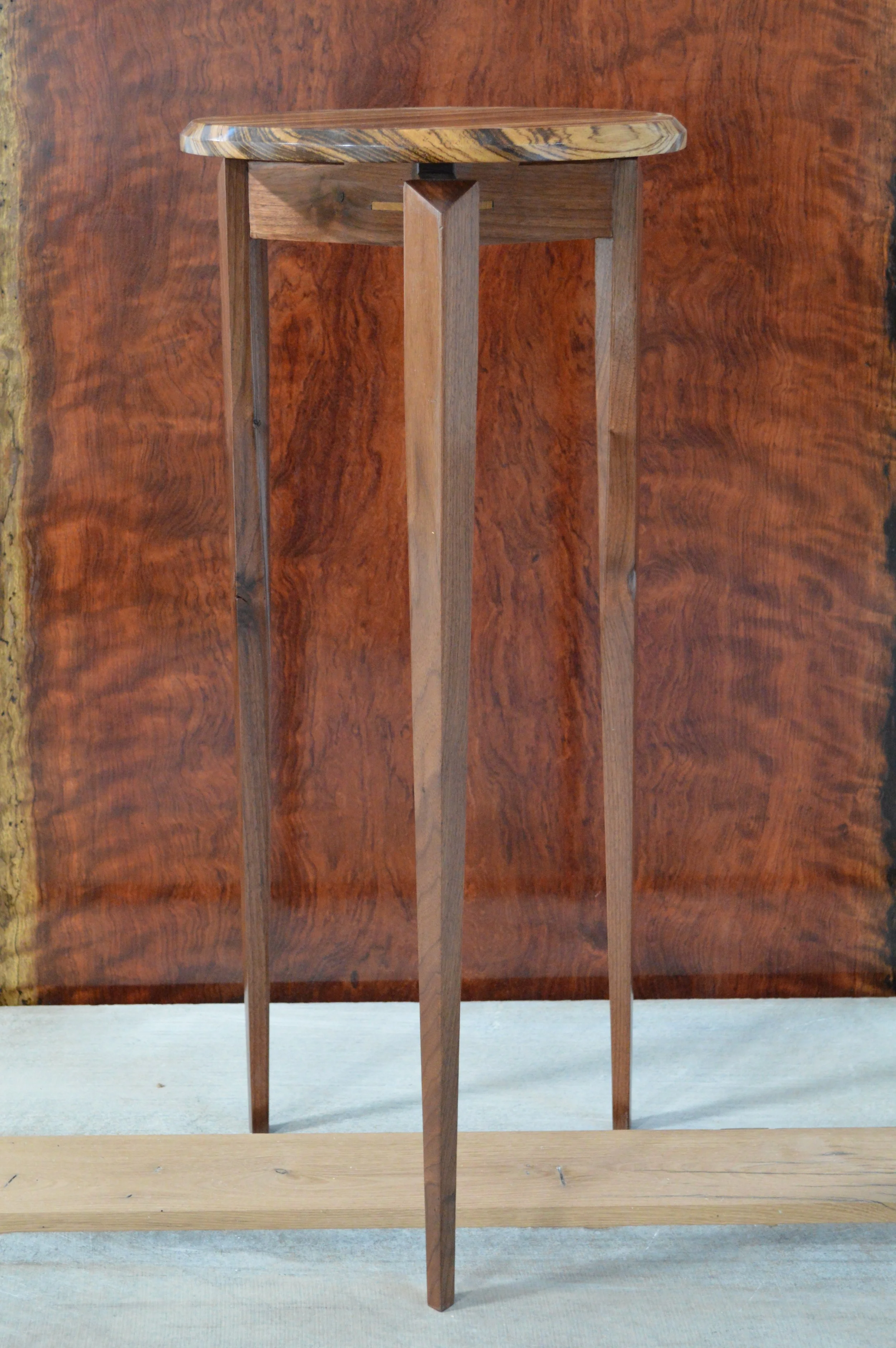 Zebrawood and Walnut Pedestal Table