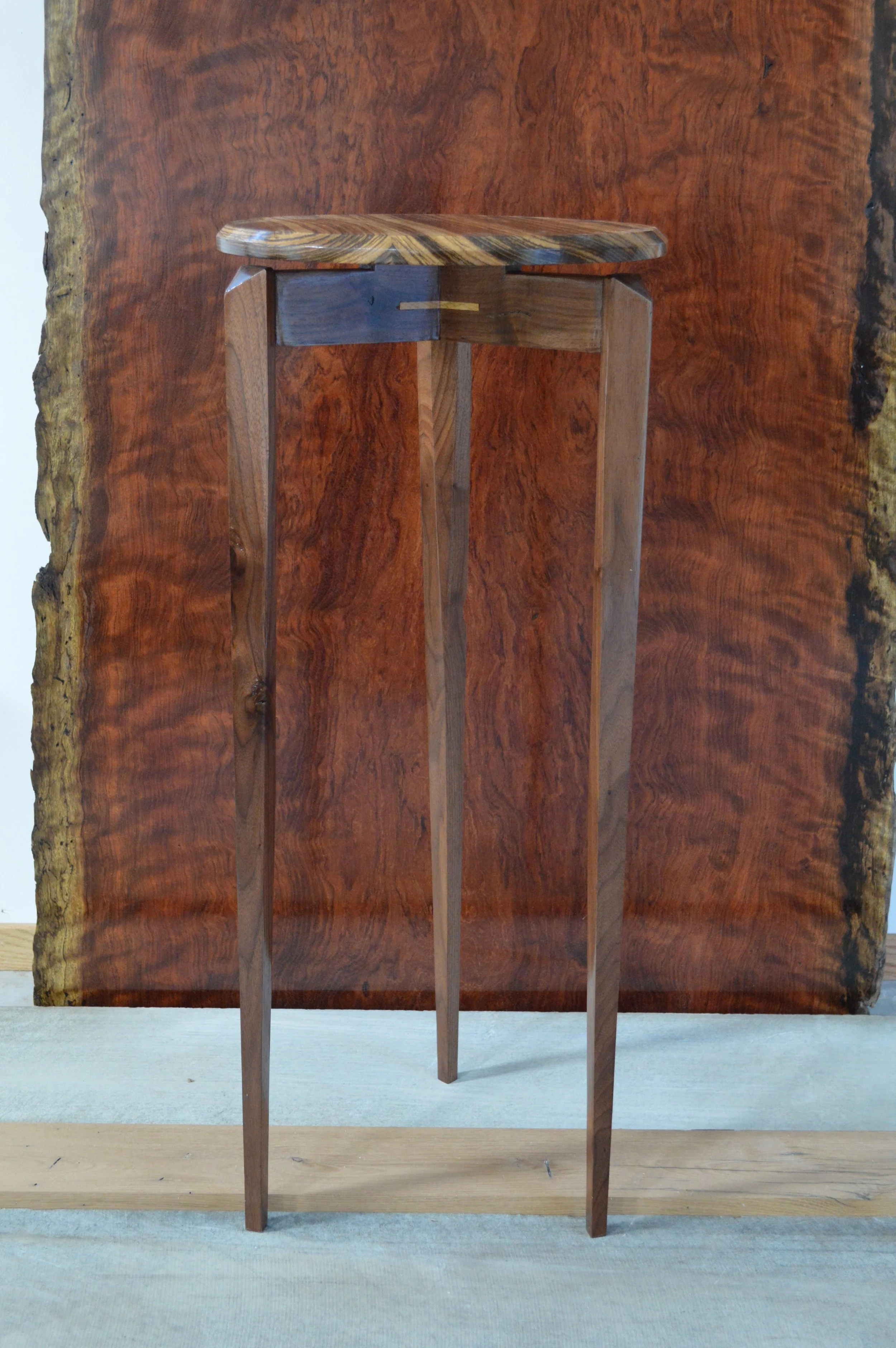 Zebrawood and Walnut Pedestal Table