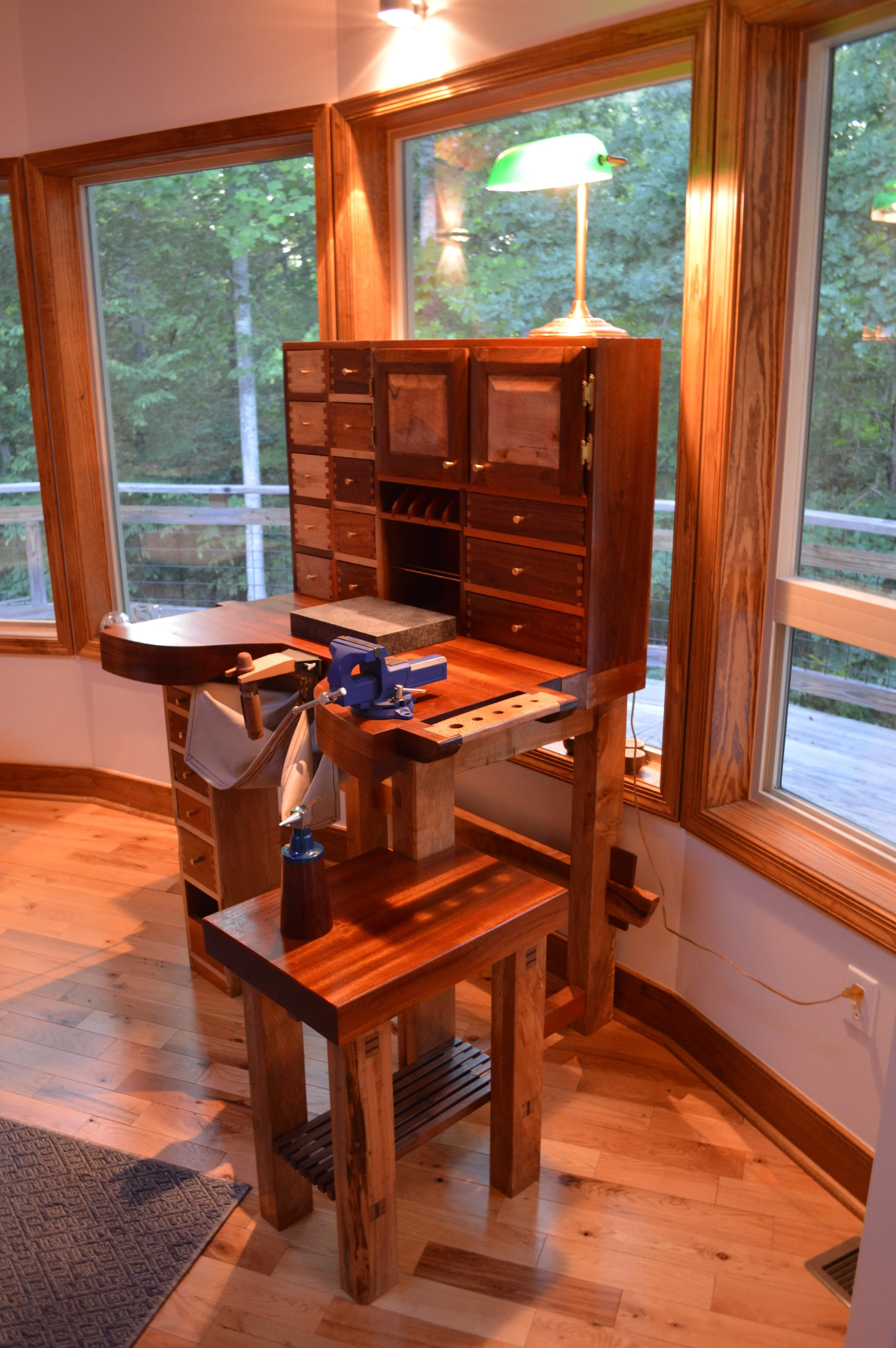 Sapele, Walnut, and Maple Silversmith Bench