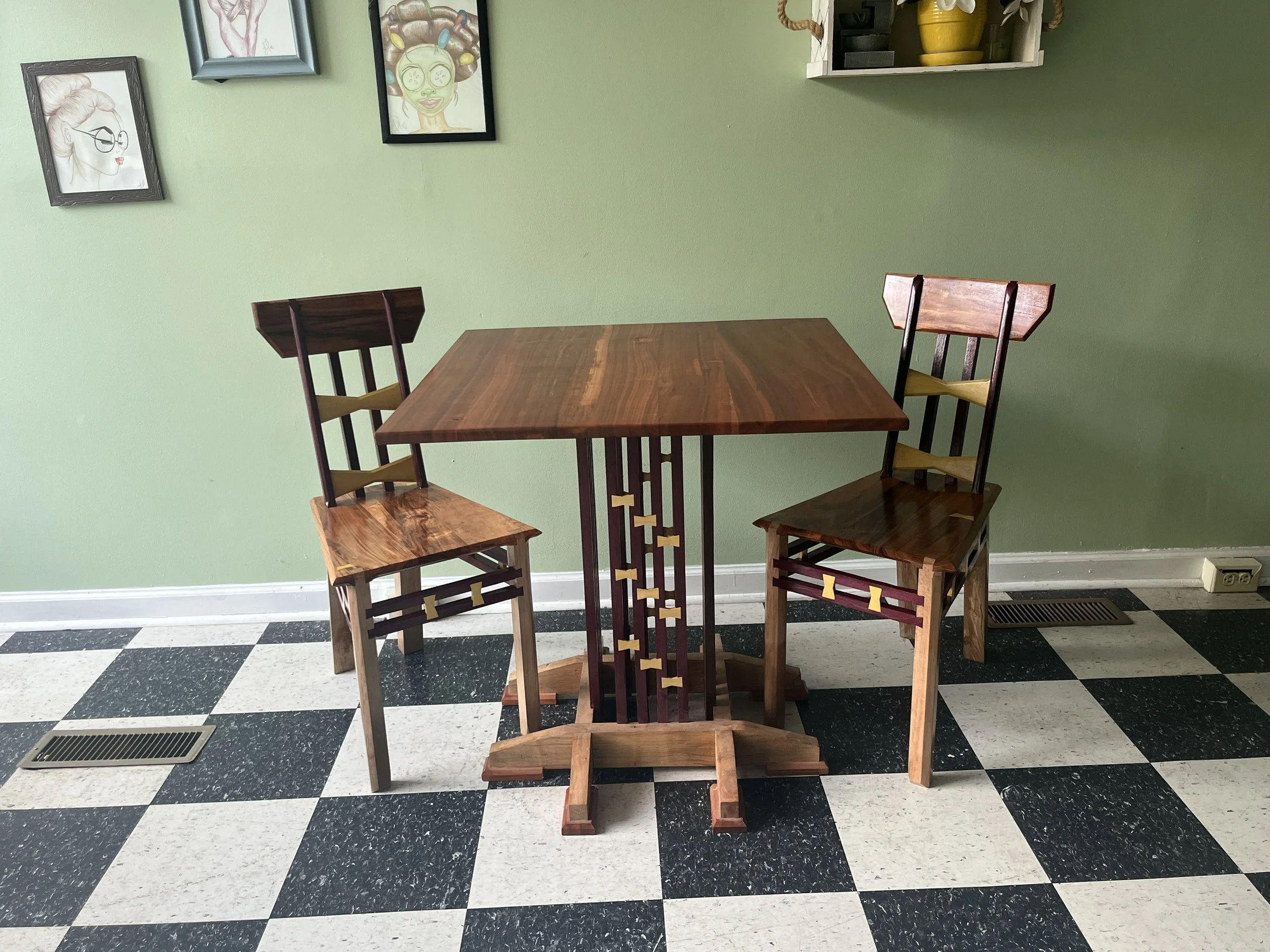 Patagonian Rosewood, Purpleheart, Yellowheart, and Maple Breakfast Table Set