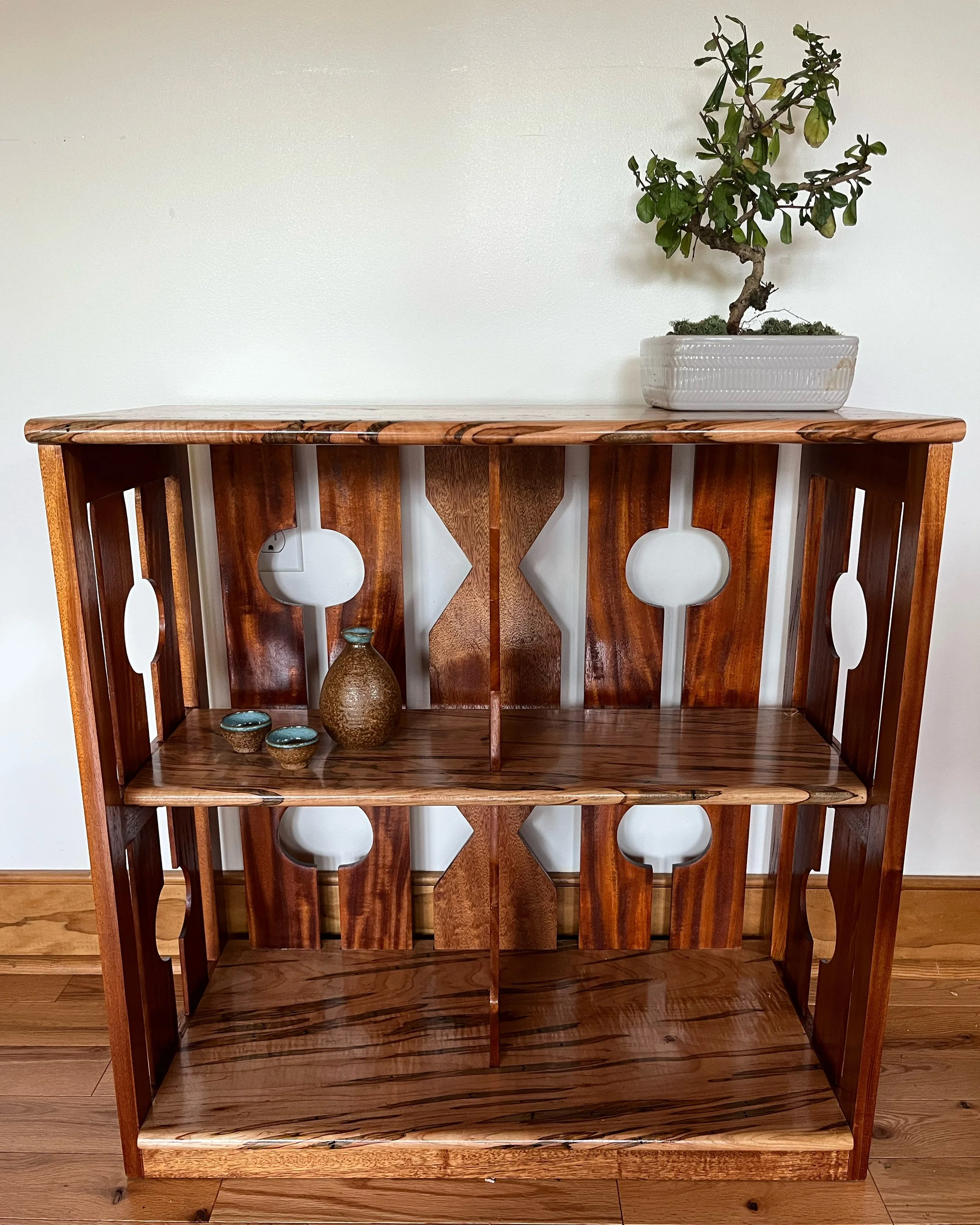 African Mahogany and Ambrosia Maple Display Shelf