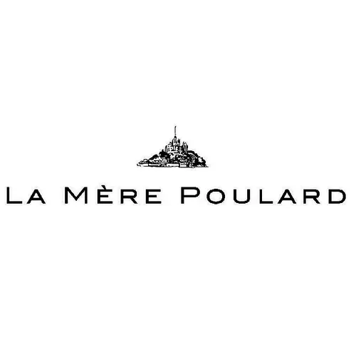 Logo de la Mère Poulard avec une illustration d'une auberge ou d'un bâtiment historique