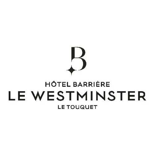 Logo de l'hôtel Barrière Le Westminster au Touquet. Un grand B stylisé avec une étoile ou un diamant noir en dessous.