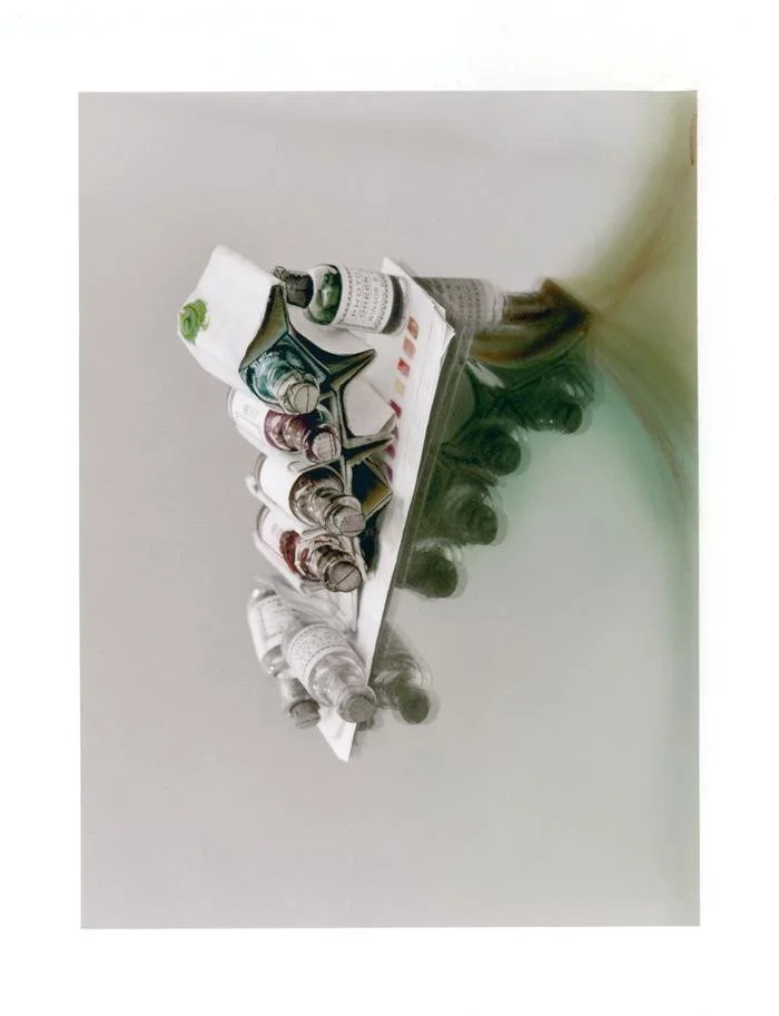 Working Palette #6, 2023, black and white silver gelatin prints, dry mounted on board, hand coloured and retouched with photographic dye, 30.5cm. x 40.6cm 