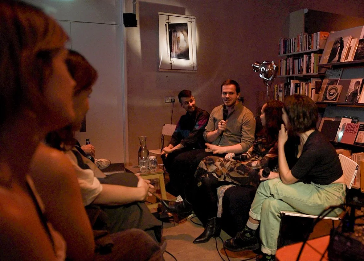 Documentation from DOMESTIC and the Dispersion of Contents, book launch + performance + Discussion at Reference Point, London, 2025, featuring Andrew Walton, Marco Springmann and Joanna Zylinska

Image credit: Ramona Güntert and Wojciech Kawczyk