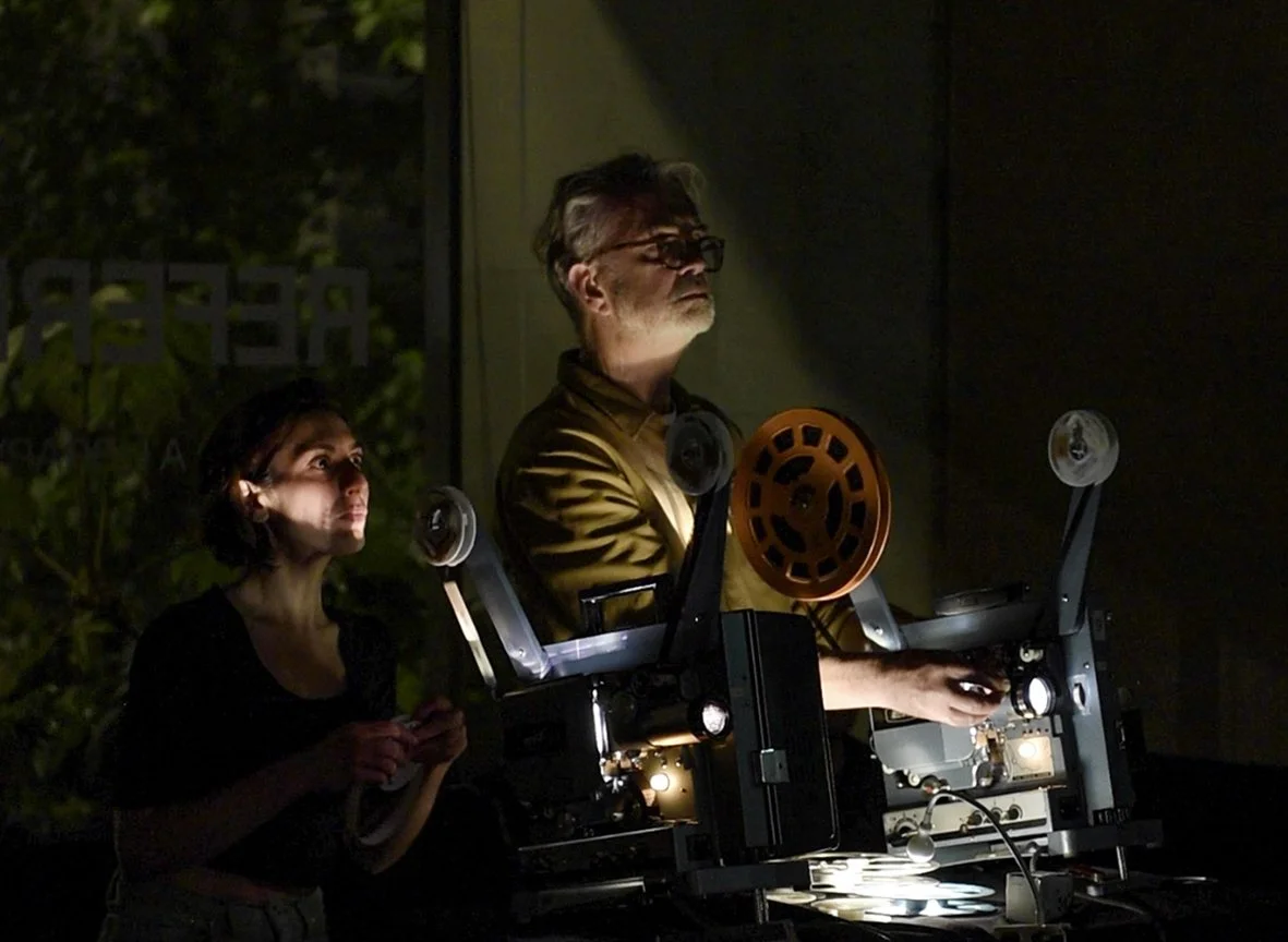 Documentation from DOMESTIC and the dispersion of its contents, Reference Point, 2025 - 16mm projection performance with David Leister and Freddy Lomas (Kinn, Rochemann)
Image credit: Ramona Güntert and Wojciech Kawczyk
