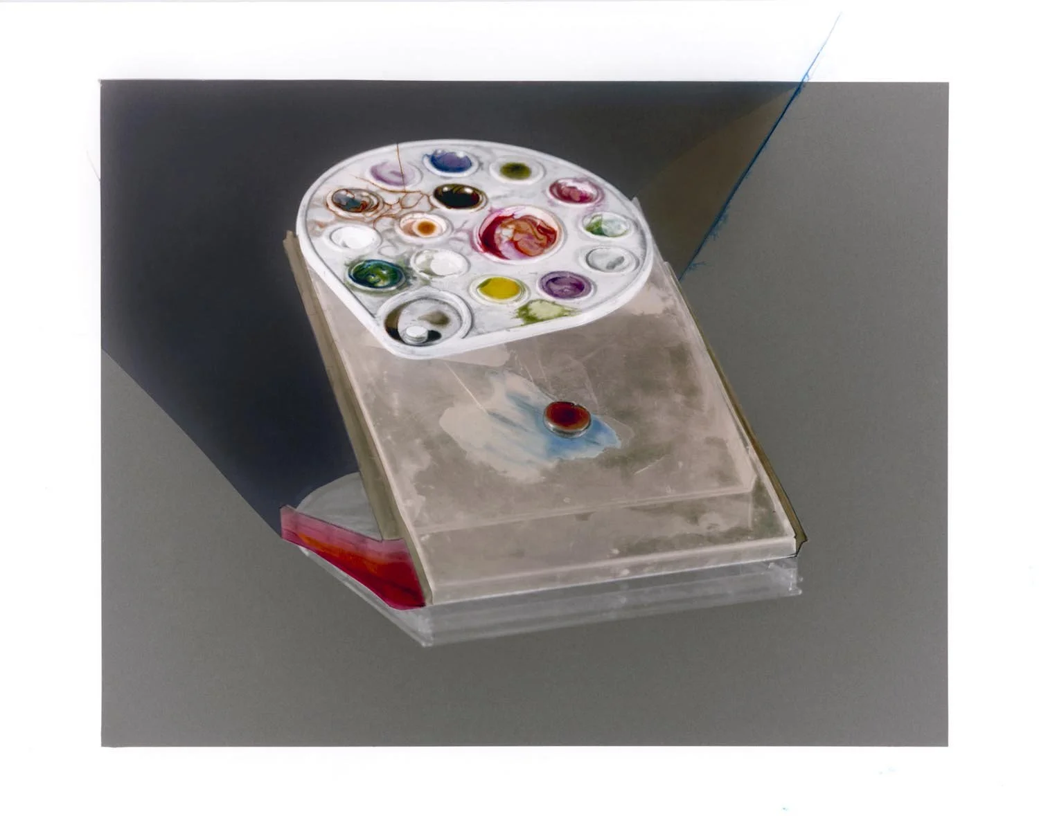 Working Palette #8 2023, black and white silver gelatin prints, dry mounted on board, hand coloured and retouched with photographic dye, 30.5cm. x 40.6cm 