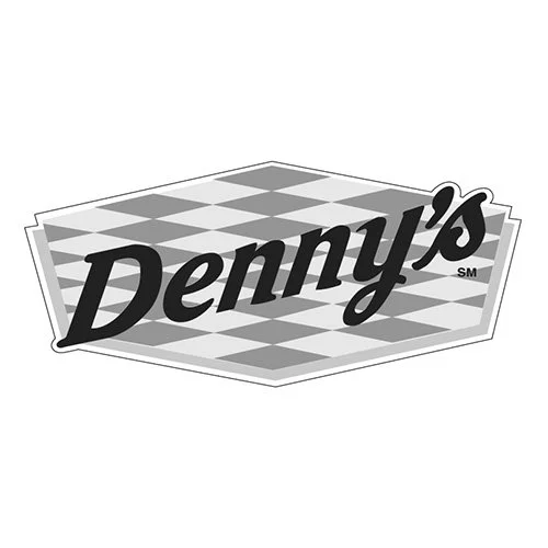 Denny's restaurant logo with a checkered background.