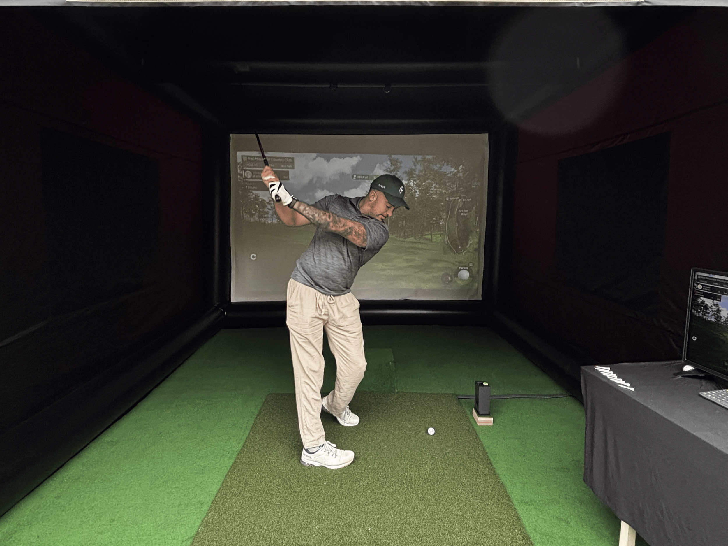 Golfer mid swing