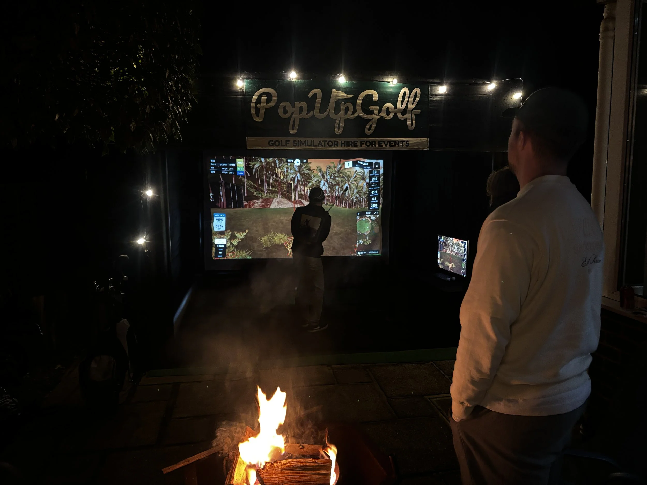 Simulator illuminated at night