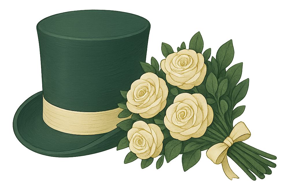 Groom Top Hat and Bride Boquet