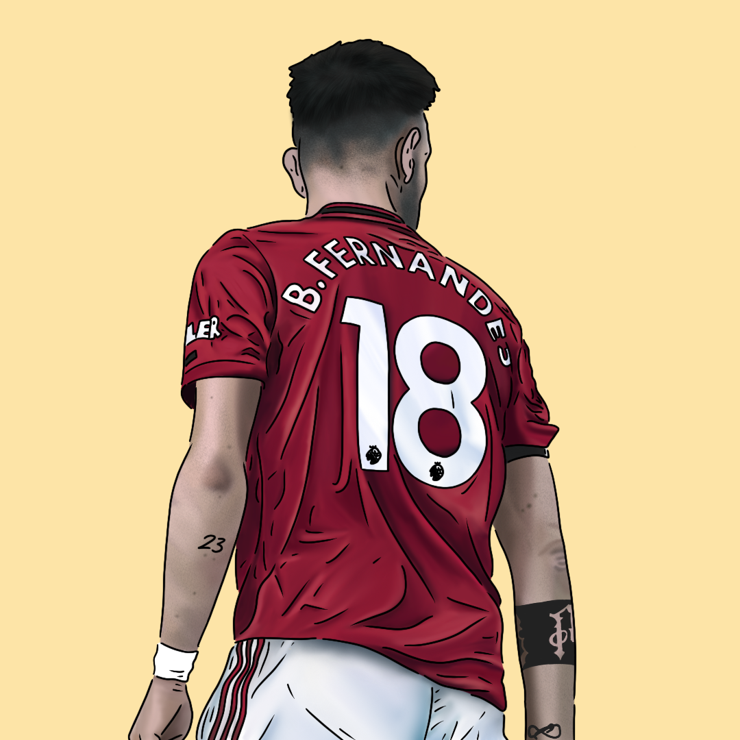 Back of a soccer player wearing a red jersey with the number 18 and the name 'B. Fernández' on the back, facing away from the camera.