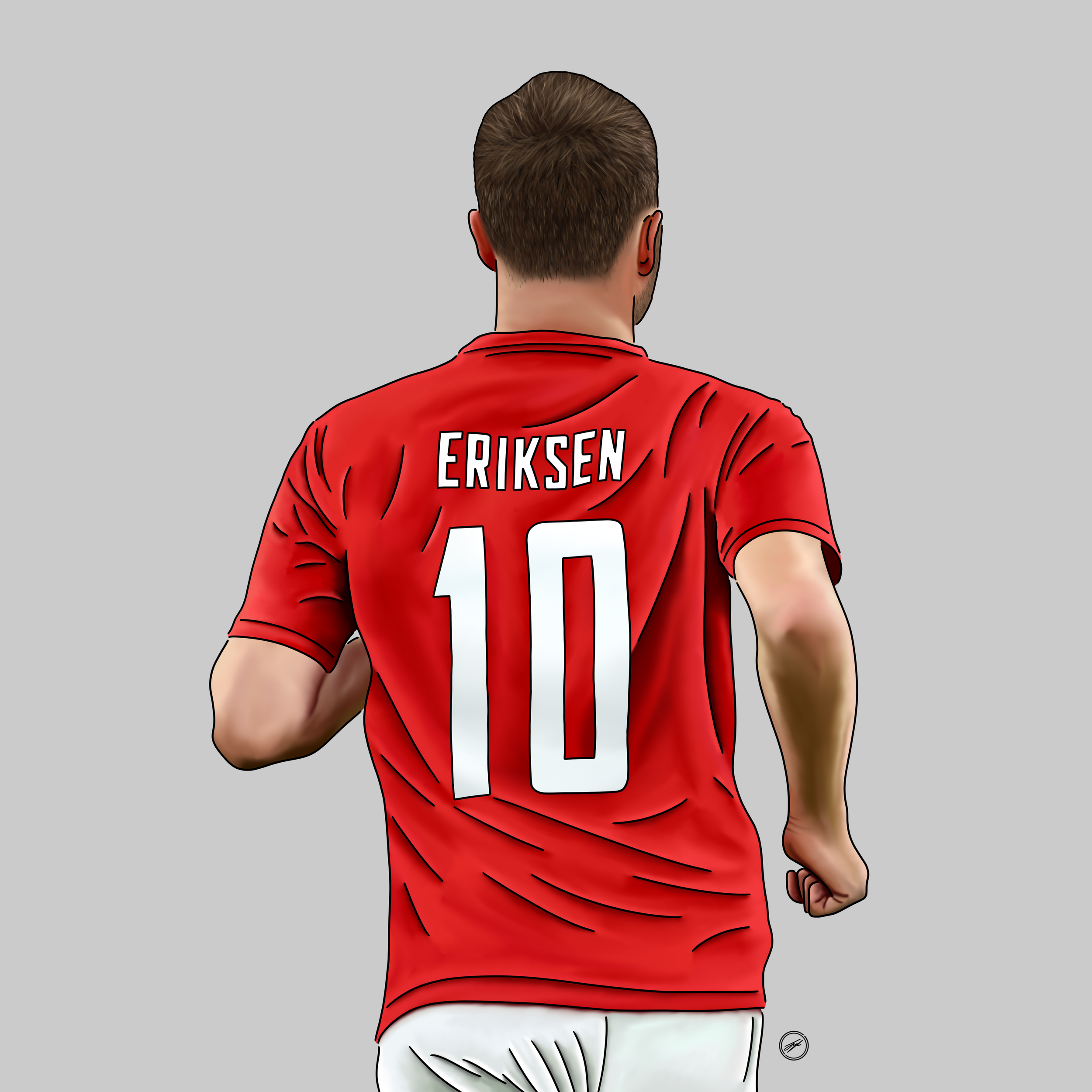 Digital illustration of a soccer player from behind, wearing a red jersey with the name 'ERIKSEN' and the number '10' on it.