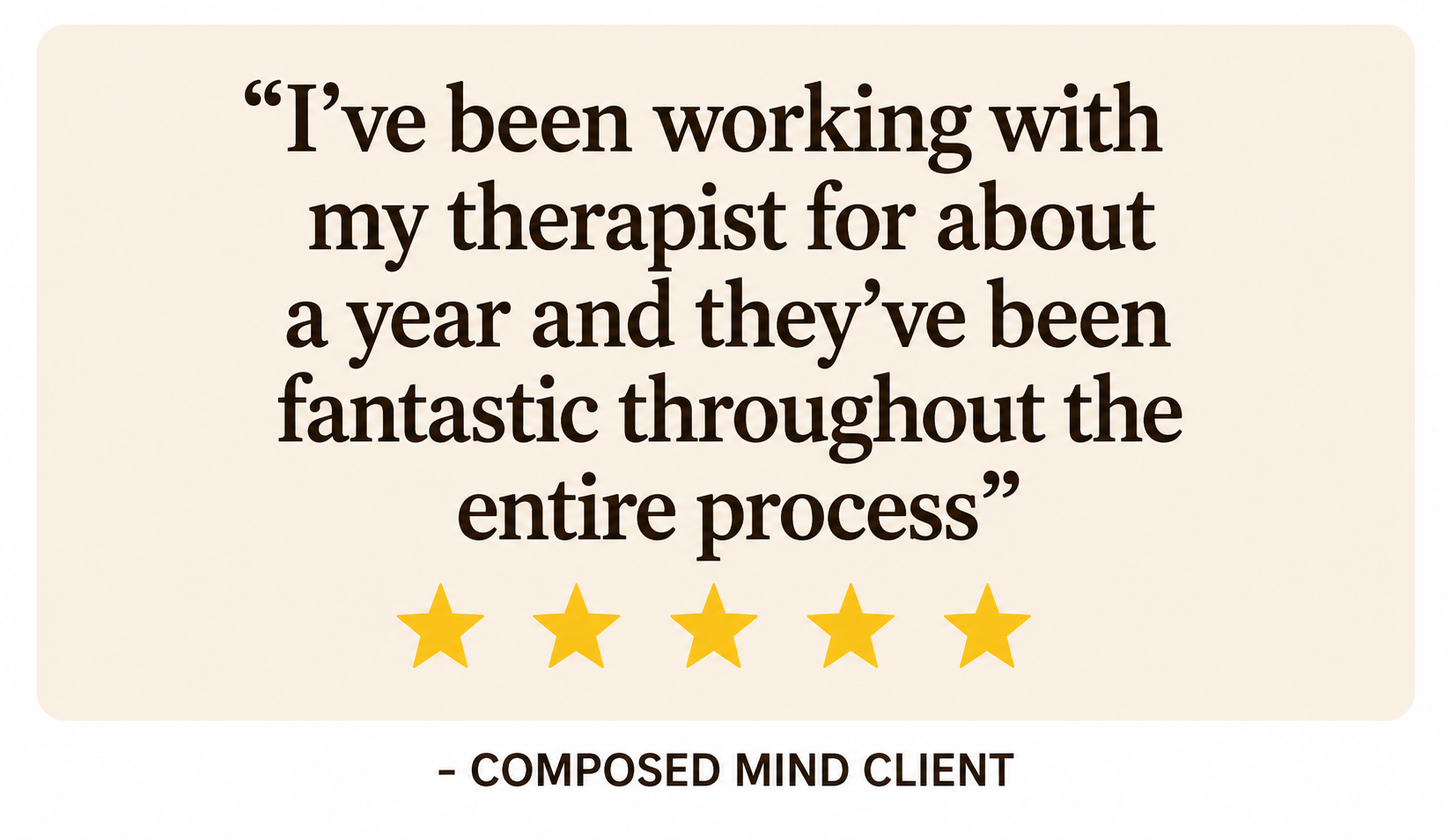 Five-star therapy review for couples counseling from Composed Mind Therapy client