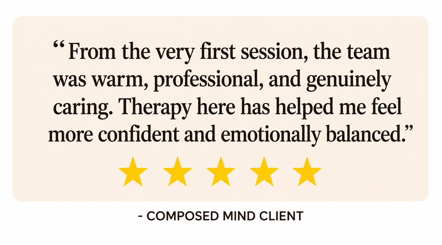 Five-star client testimonial for depression therapy at Composed Mind Therapy