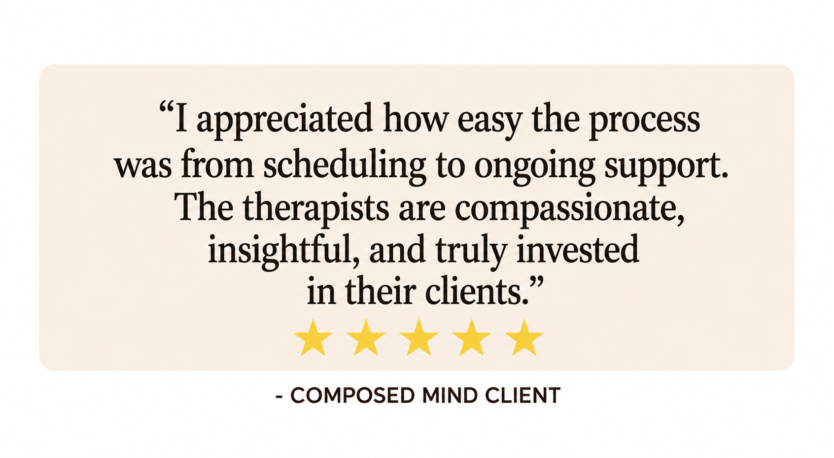Client review for stress and anxiety therapy at Composed Mind Therapy