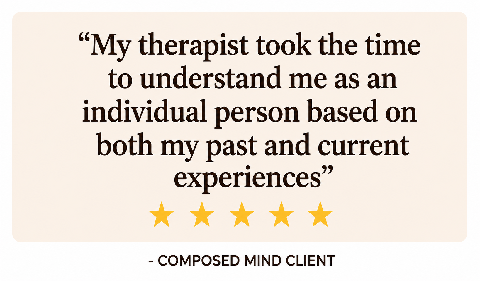 Client review for PTSD and Trauma therapy at Composed Mind Therapy