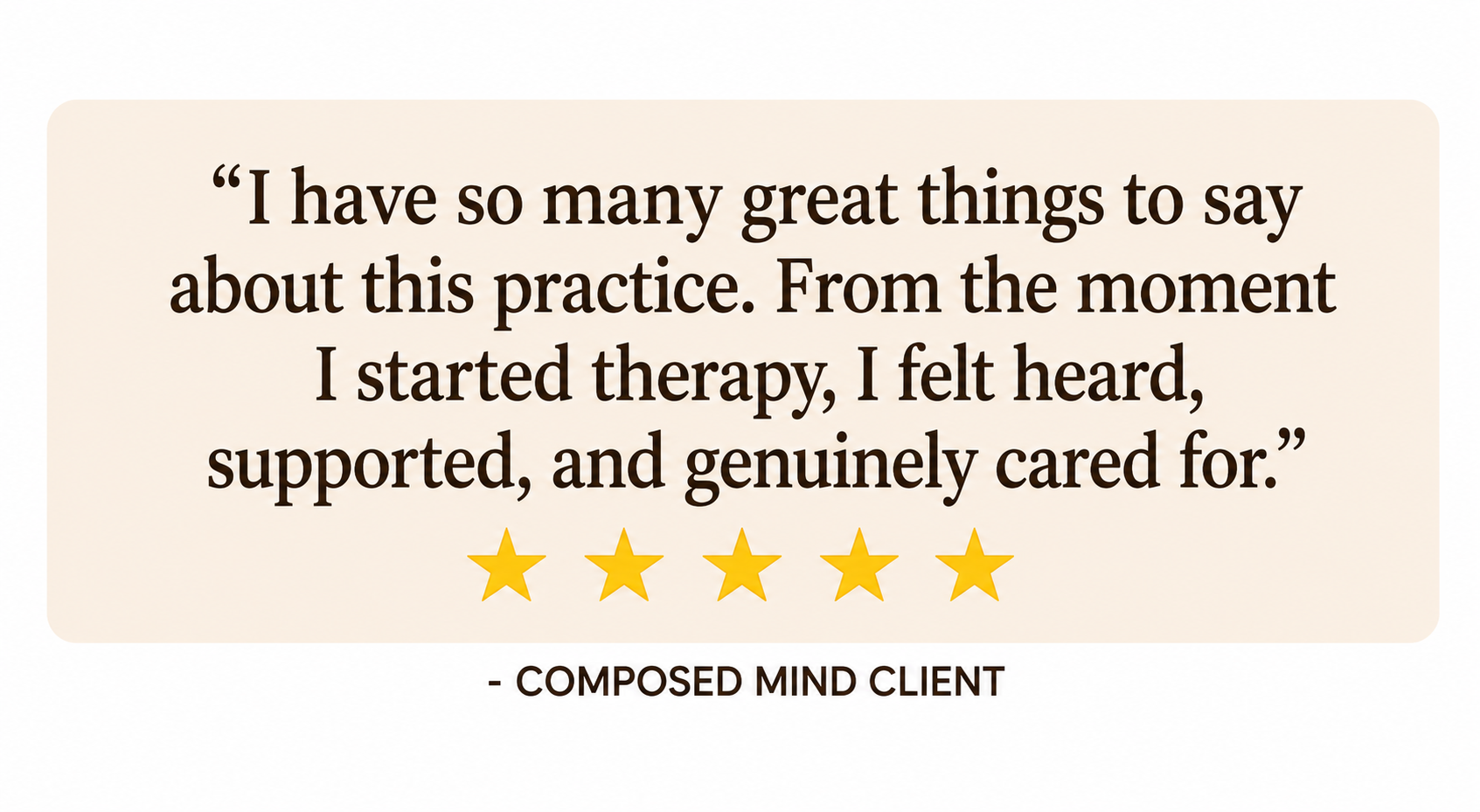Five-star client testimonial for ocd therapy at Composed Mind Therapy