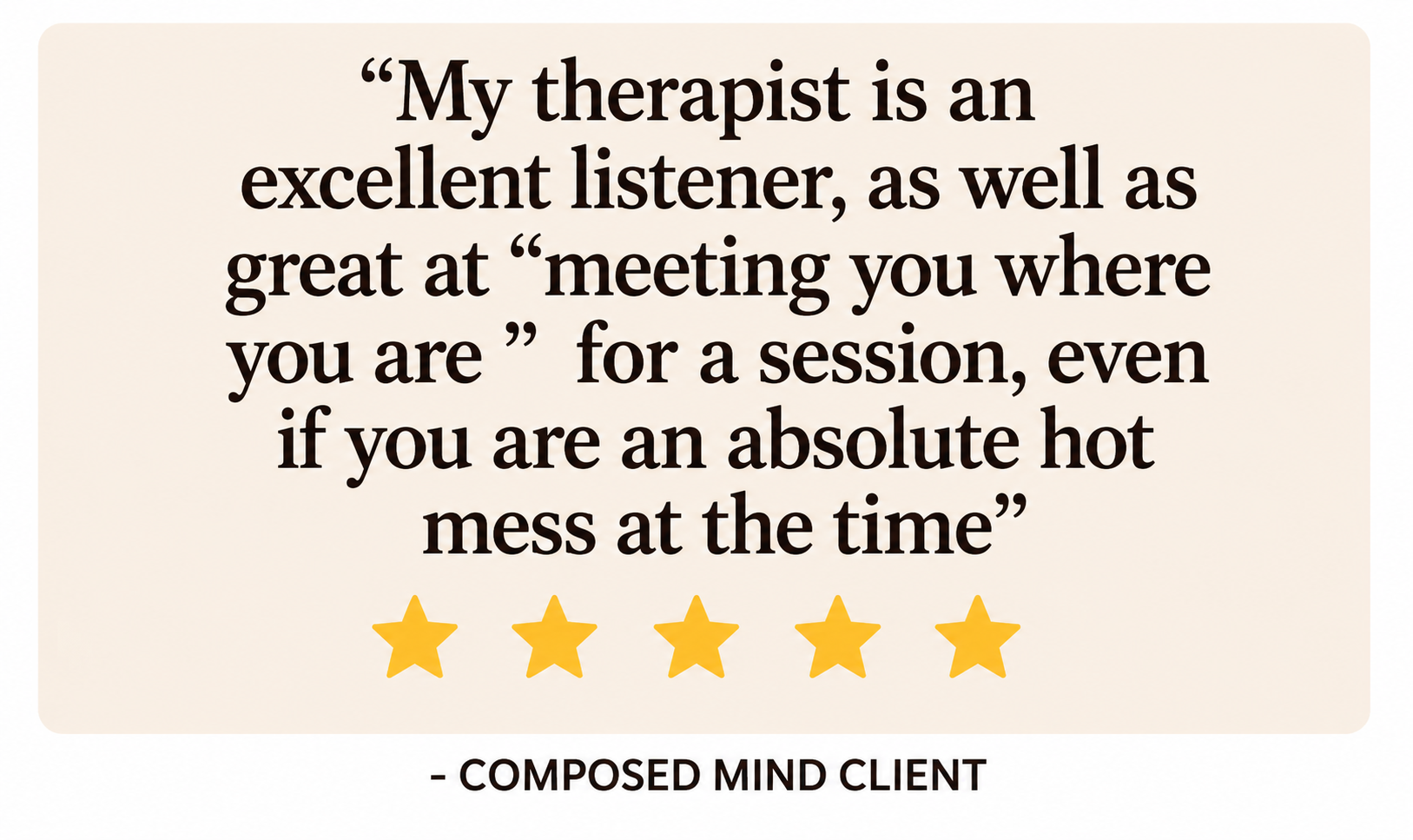 Client review for shadow work therapy at Composed Mind Therapy