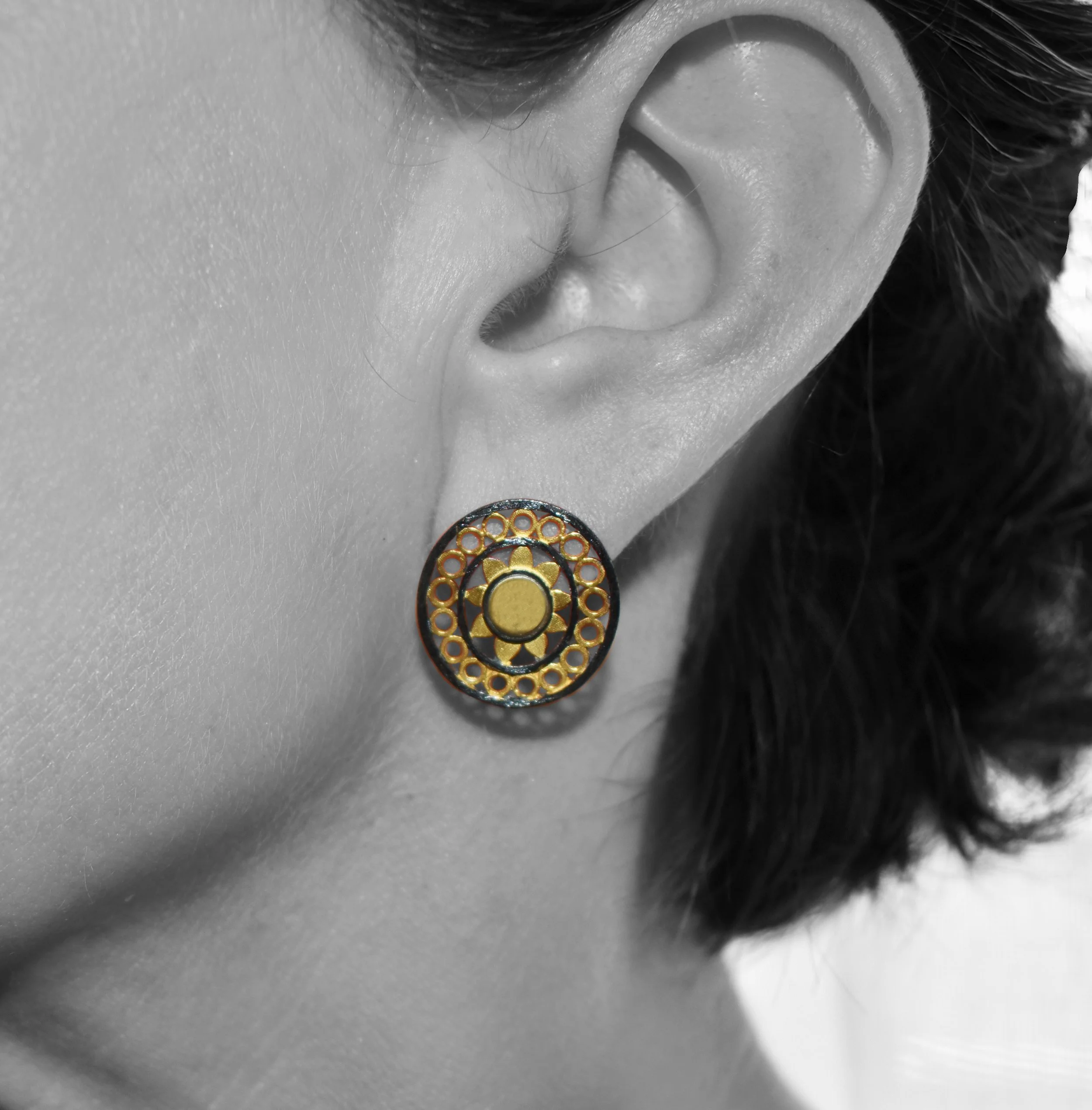 "Helios" Black & Gold Stud Earrings