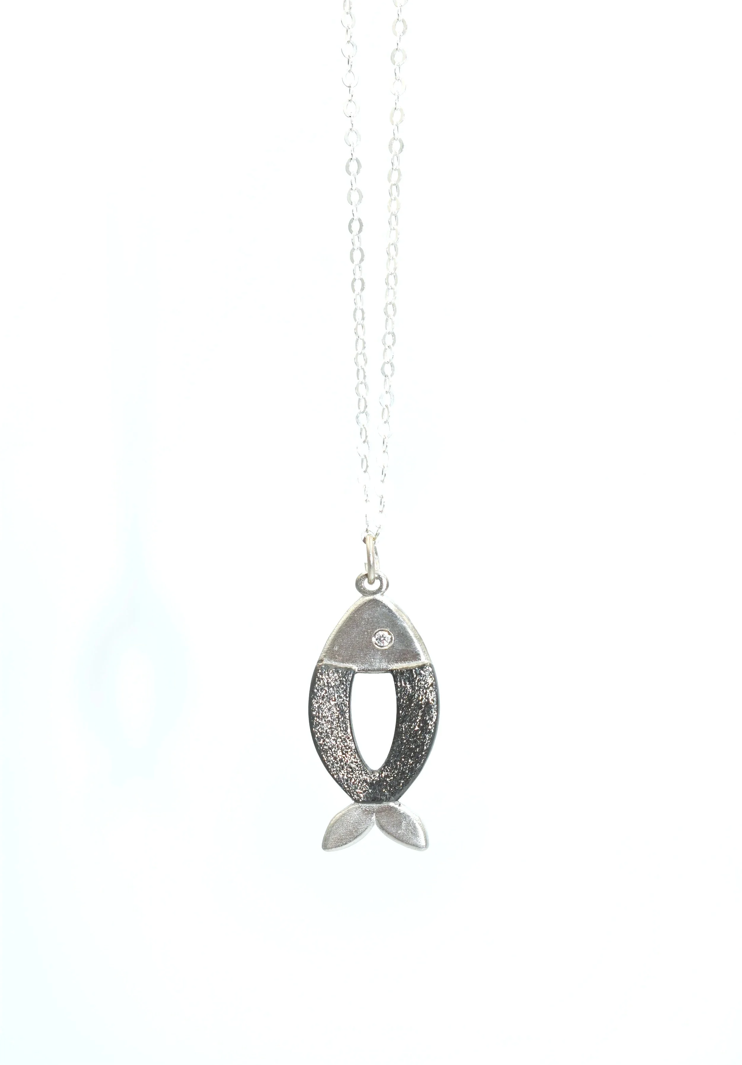 Platinum & Black Fish Necklace | Sterling Silver Fish Pendant