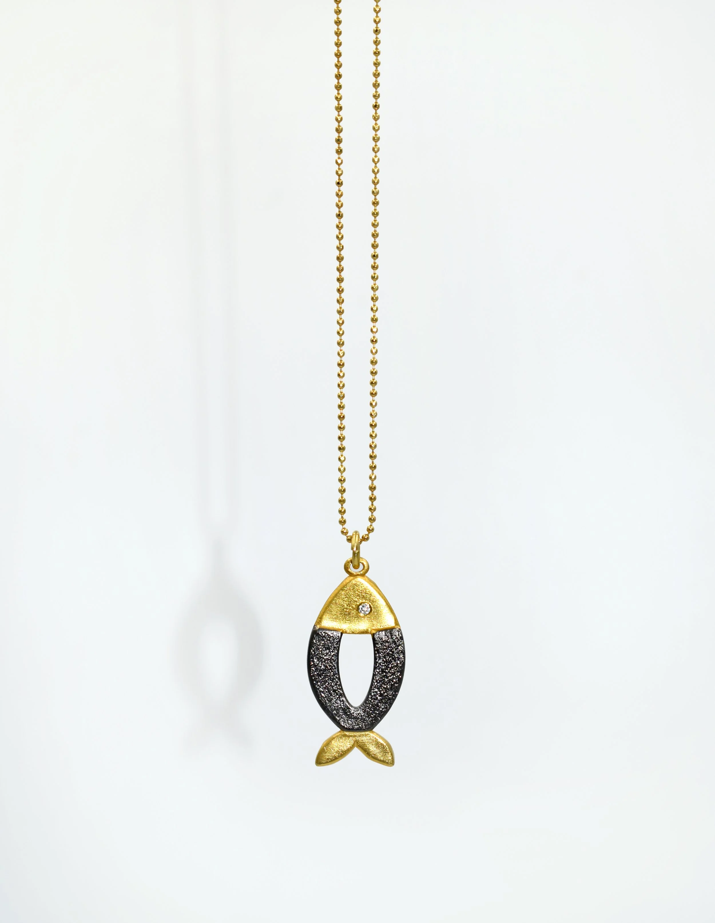 Gold & Black Fish Pendant Necklace with Zircon