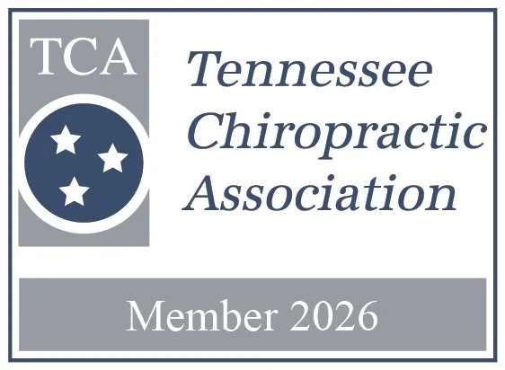 Logo of the Tennessee Chiropractic Association with a gray background, featuring the initials 'TCA', a circular emblem with four stars, and text indicating membership in 2026.
