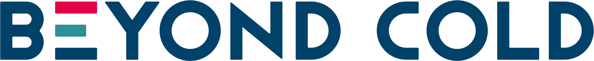 Close-up of a sign that reads 'BEYOND COLD' with the text in blue and a red dot over the 'i' in 'BEYOND'.