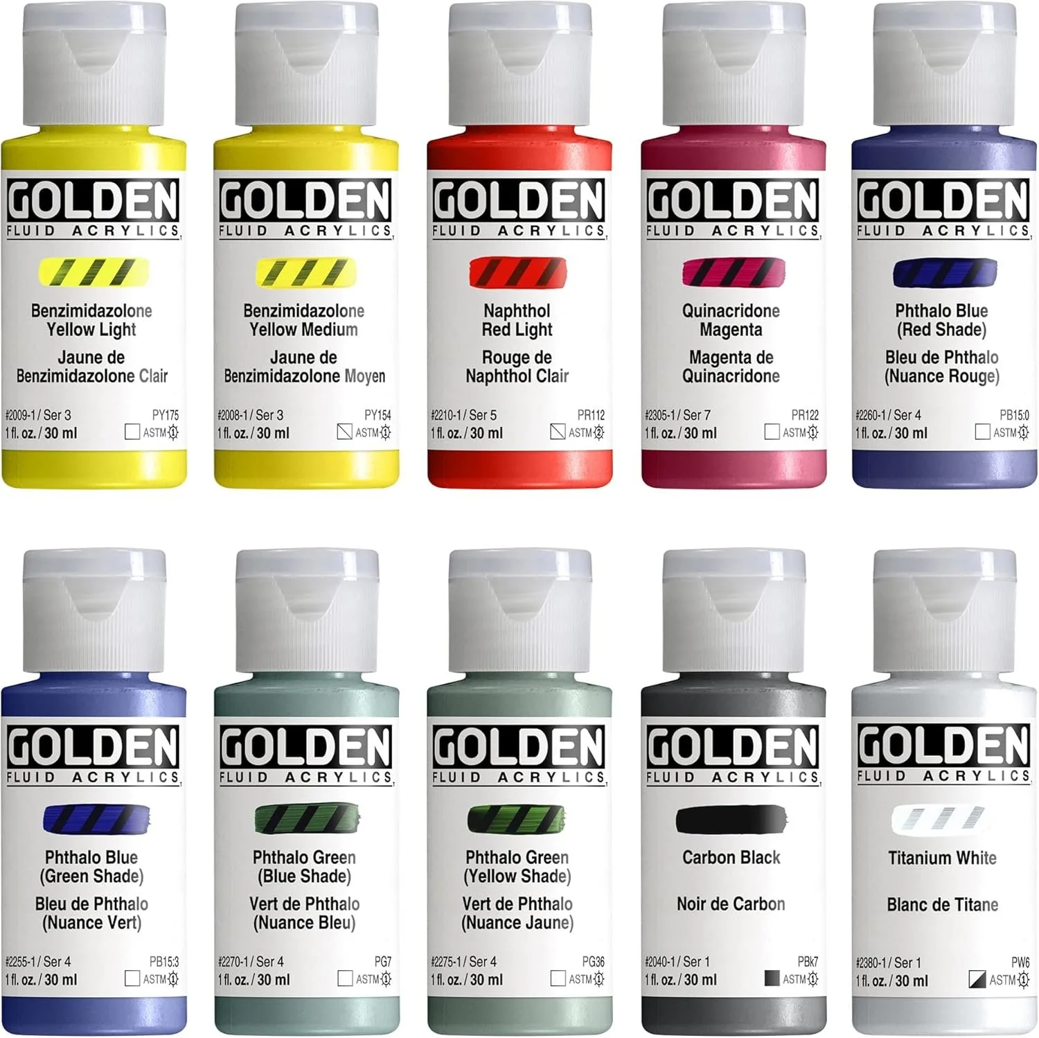 10 Pce Golden Fluid Acrylics
