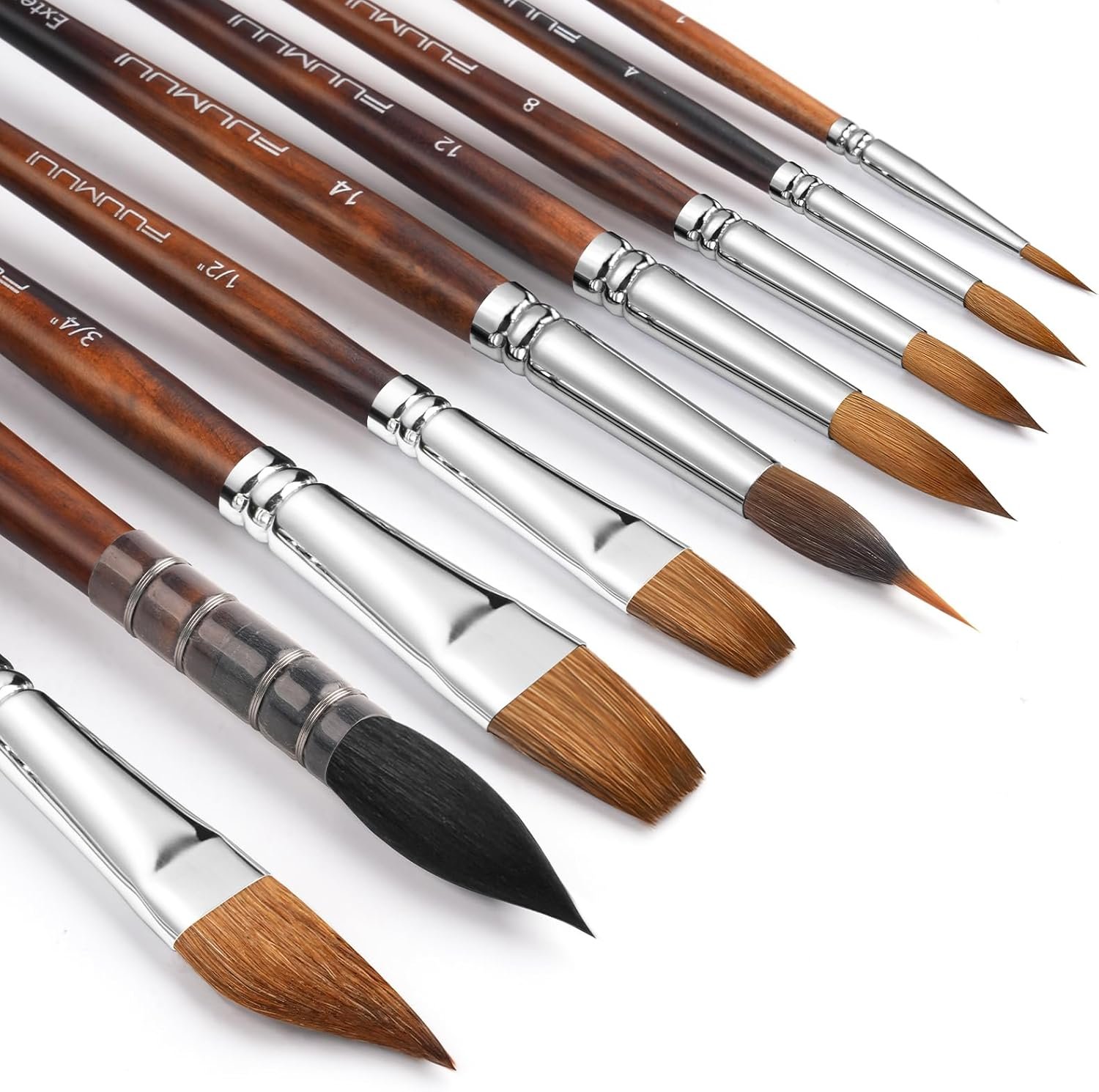 Watercolor Brushes Professional, Fuumuui 9pcs Sable Paint Brushes & Natural Squirrel Mop Brush Set     $39.20