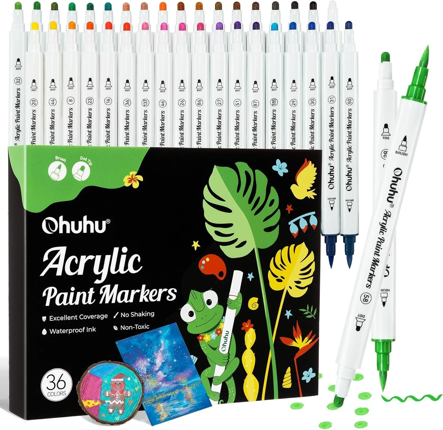 Ohuhu Acrylic Paint Markers Cotton-core - 36 Colors Dual Tips Paint Pens High Opacity Waterproof Lightfast   $19.99