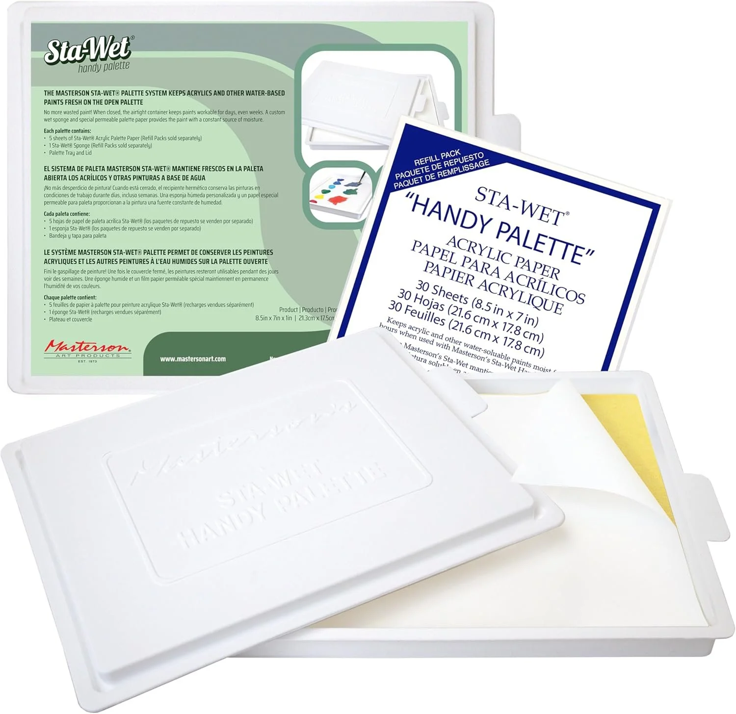 Masterson Sta-Wet Handy 8.5x7" Palette Bundled Set, with 30 Acrylic Paper Refill Sheets & 1 Sponge Refill Pack $26.99