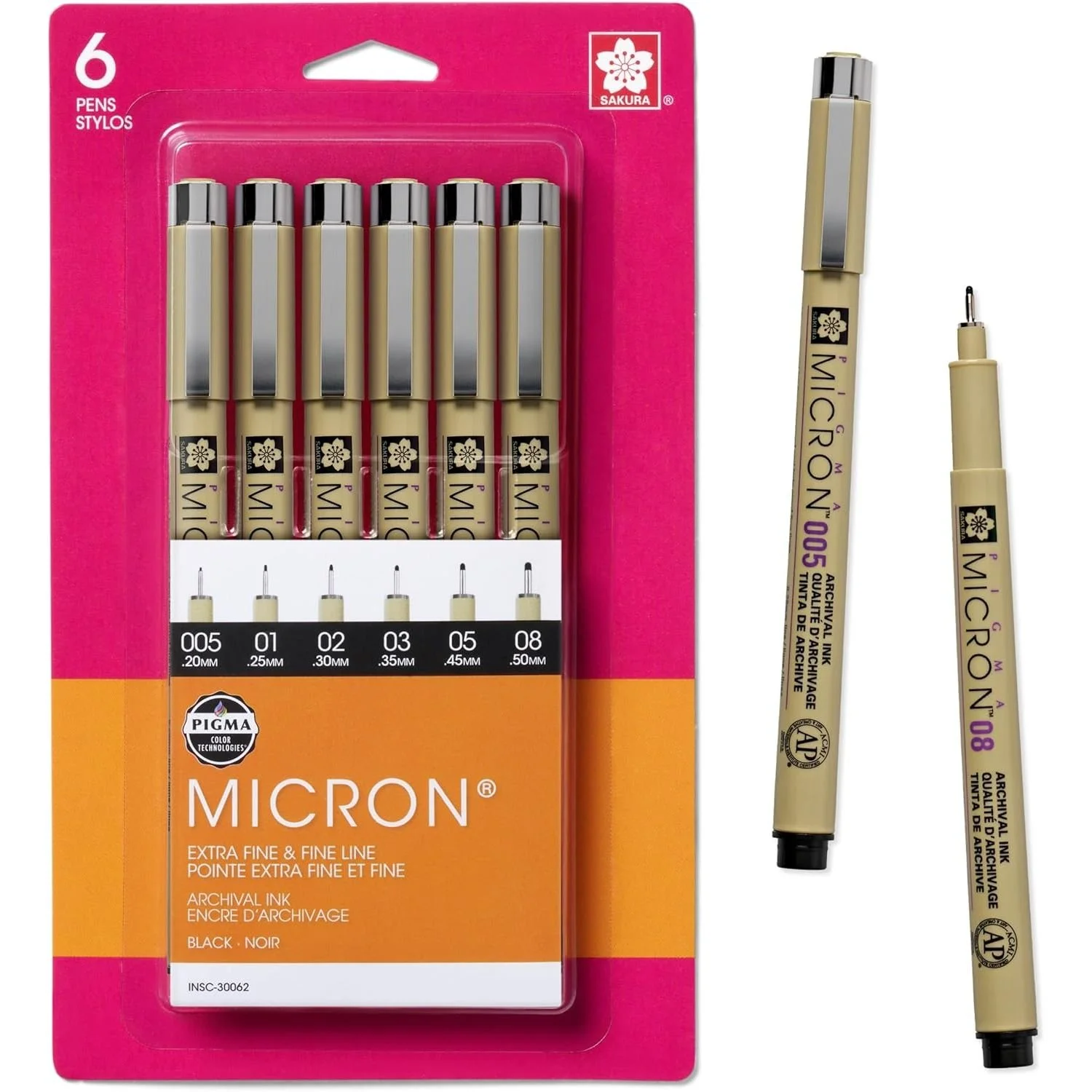 SAKURA Pigma Micron Fineliner Pens - Archival Black Ink Pens - For Writing or Drawing - Holiday Gifts for Artists 6 Pce  $12.39