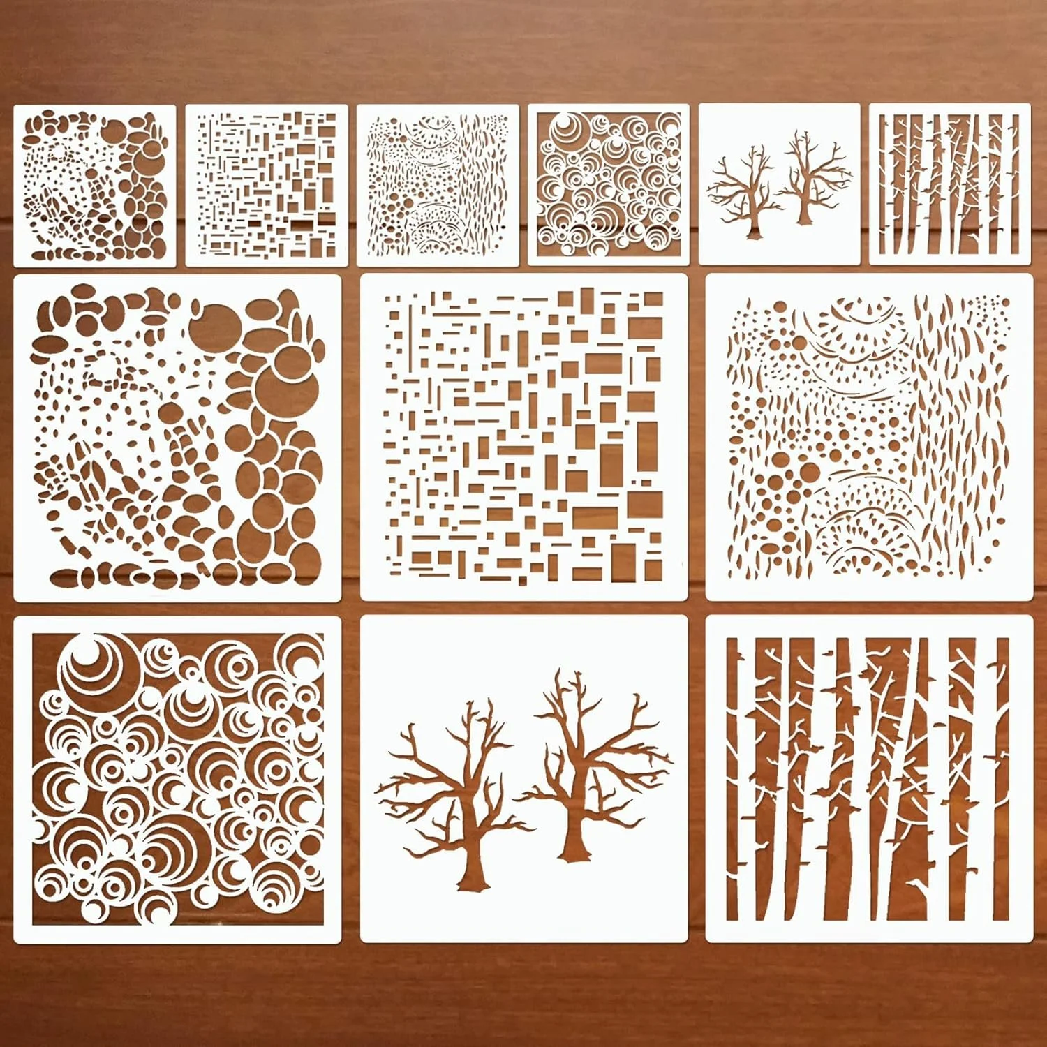 Large Mixed Media Stencils Sea Bubbles Spirals Template Cell Theory Cubist Stencil Aspen Trees Branches Painting Stencils  $9.99