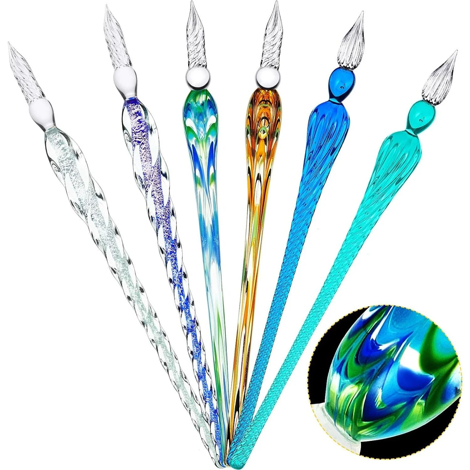 6 Piece Handmade Glass Dip, Crystal Glass Signature Calligraphy Vintage Dip Ink Pen for Writing Drawing  $12.99