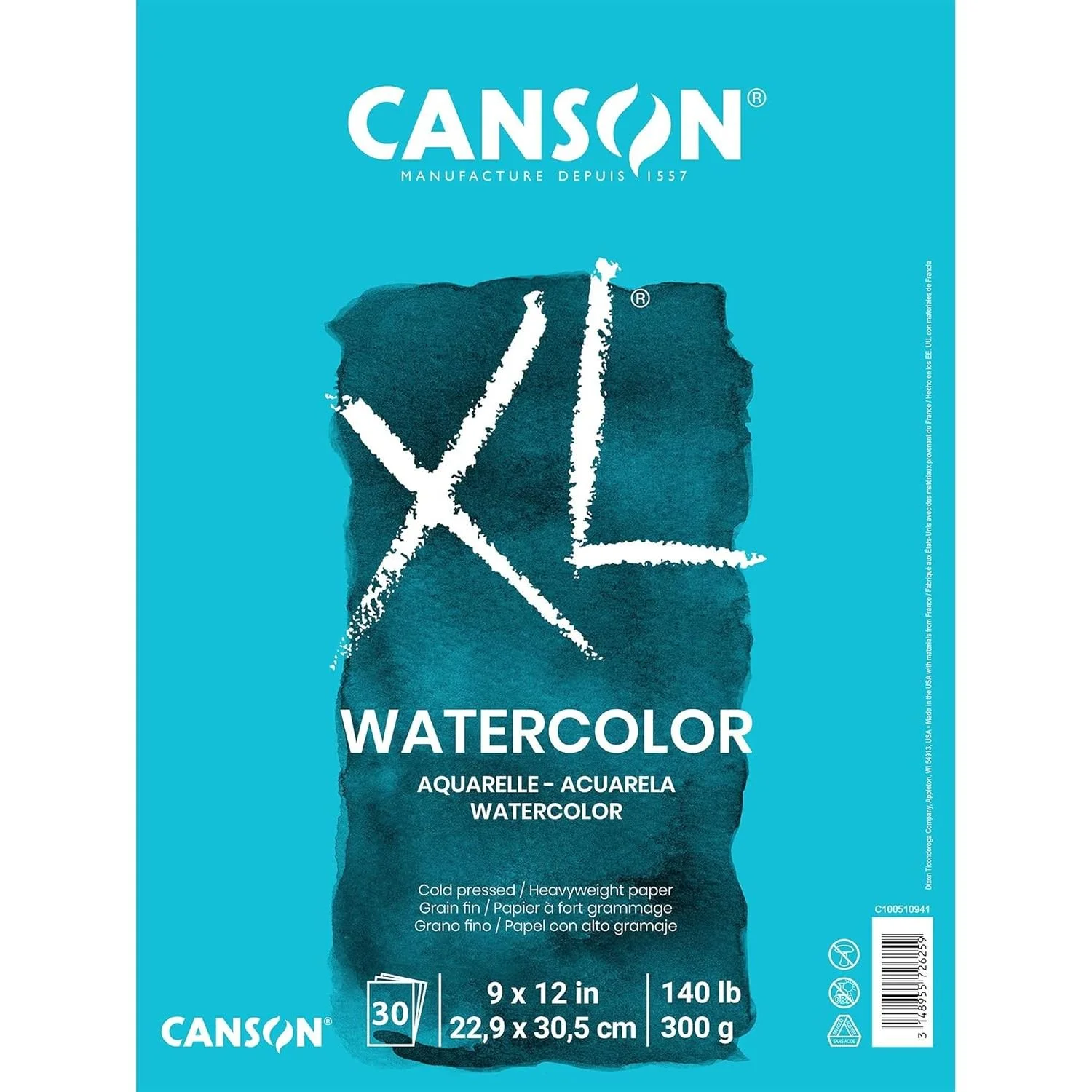 Canson XL Series Watercolor Pad, Heavyweight, Foldover Binding, 30 Sheets, 9x12 $14.53 / 11x15 $20.98 / 12x18 $27.24