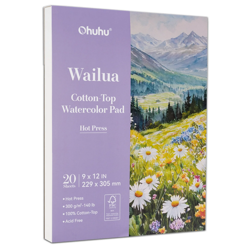 Ohuhu Cotton-Top Watercolor Paper Pad: 9"x12" Hot / Cold Press Paper - 140 lb/300 GSM     $14.99