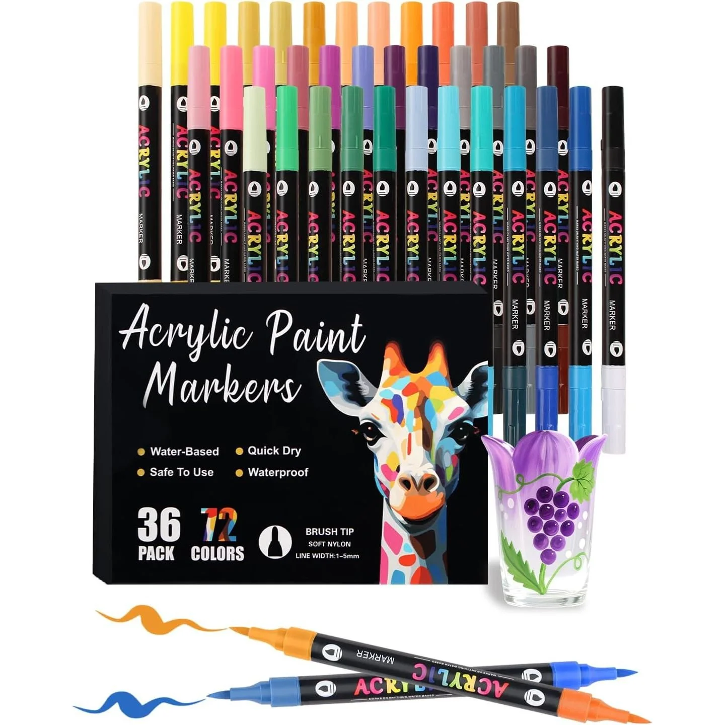 Acrylic Paint Markers: Dual-Color Brush Tips 12-Pk 48 Colors 19.99 / 36 Pk 72 Colors 29.99 / 60 Pk 120 Colors 39.99