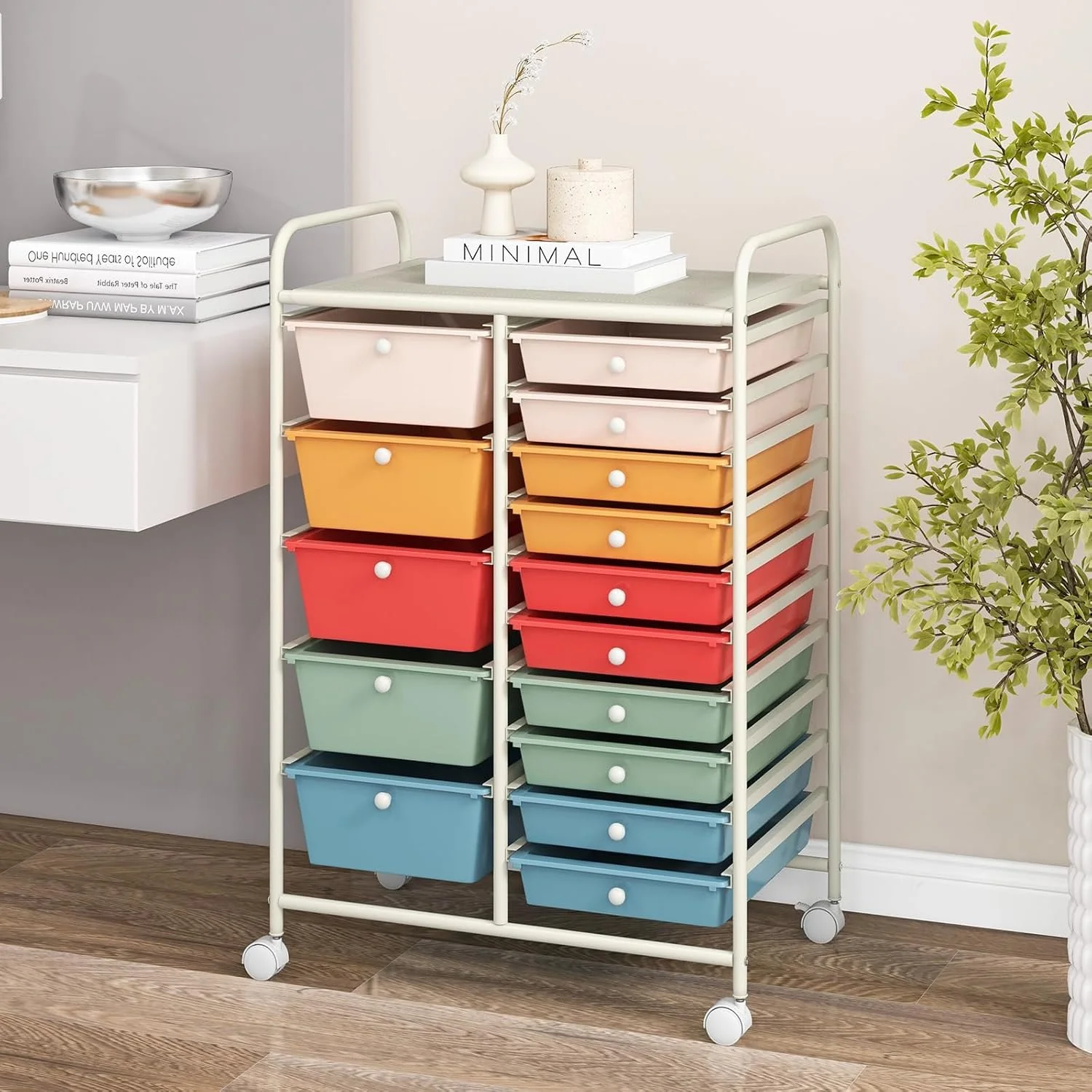 15 Drawers Storage Cart, Multipurpose Rolling Utility Cart on Wheels w/Lockable Wheels & Removable Drawers $89.99