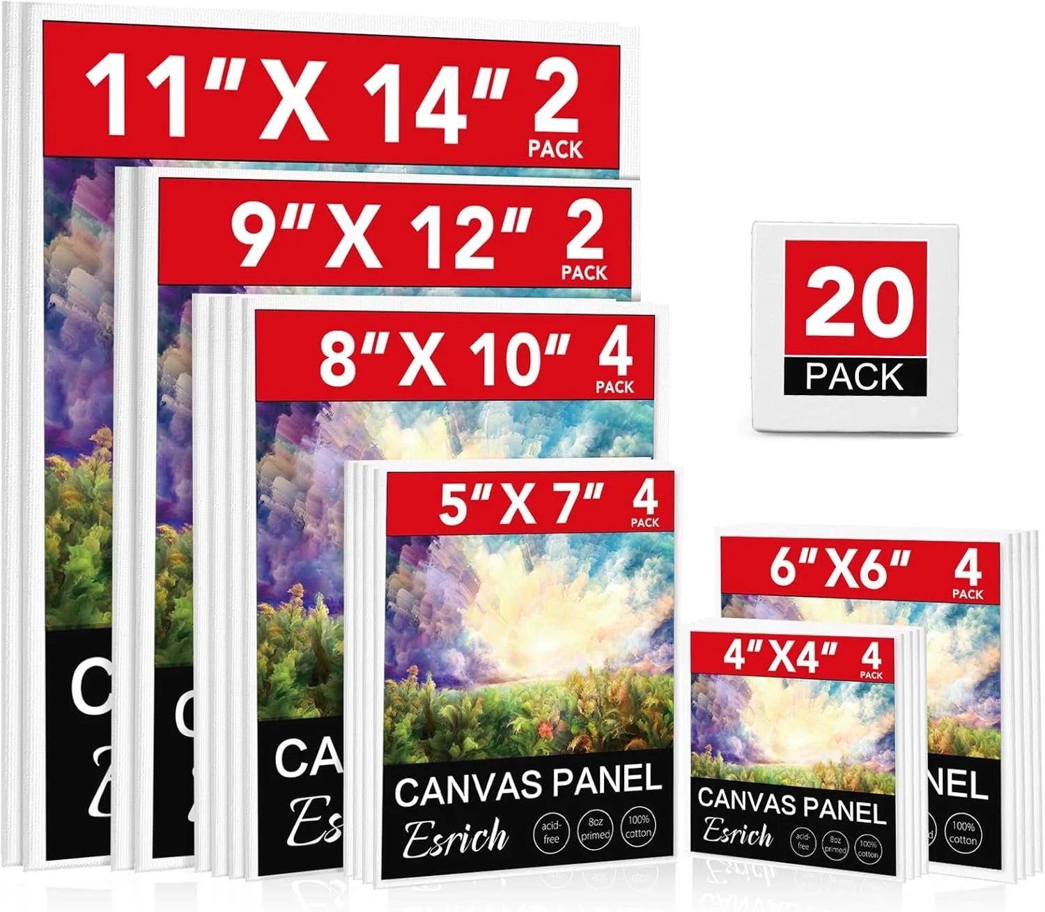 20 Multi Pack Paint Canvas Panel Boards for Acrylic Oil Gouache & Tempera  $18.99