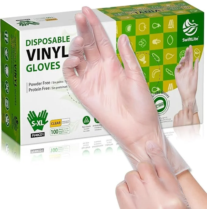 Disposable Vinyl Gloves, Food Safe, Latex-Free Powder-Free Clear Plastic Gloves  Sm/Med/Lg   $6.79