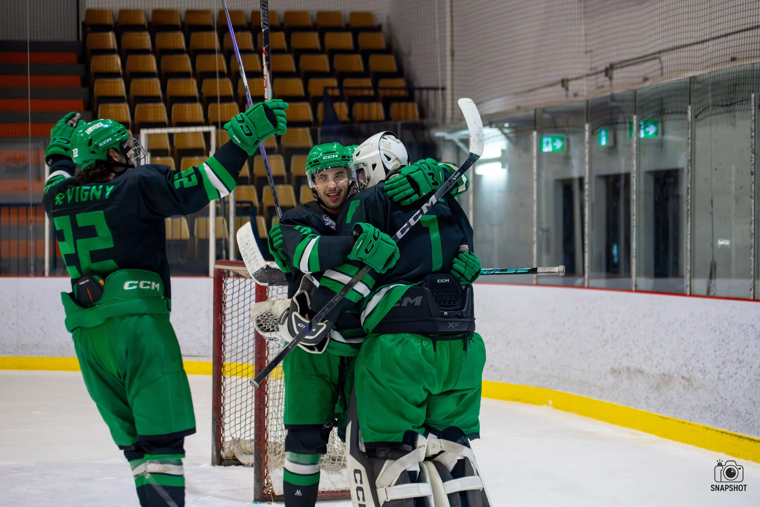 Goalie victory celebration