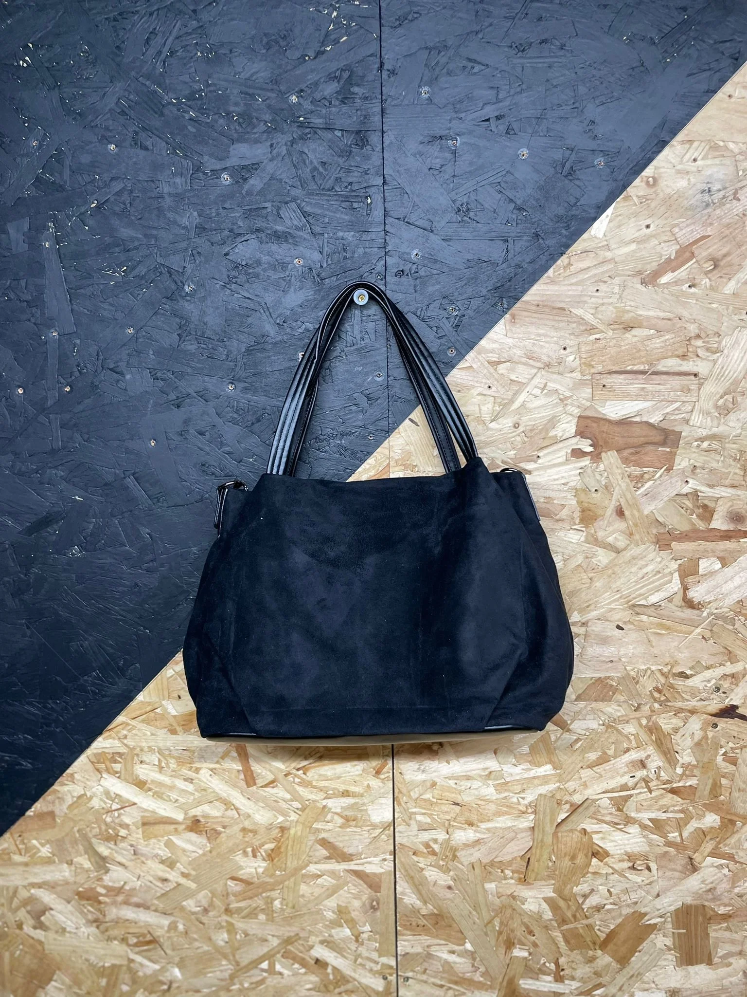 Classic Black Faux Suede Handbag