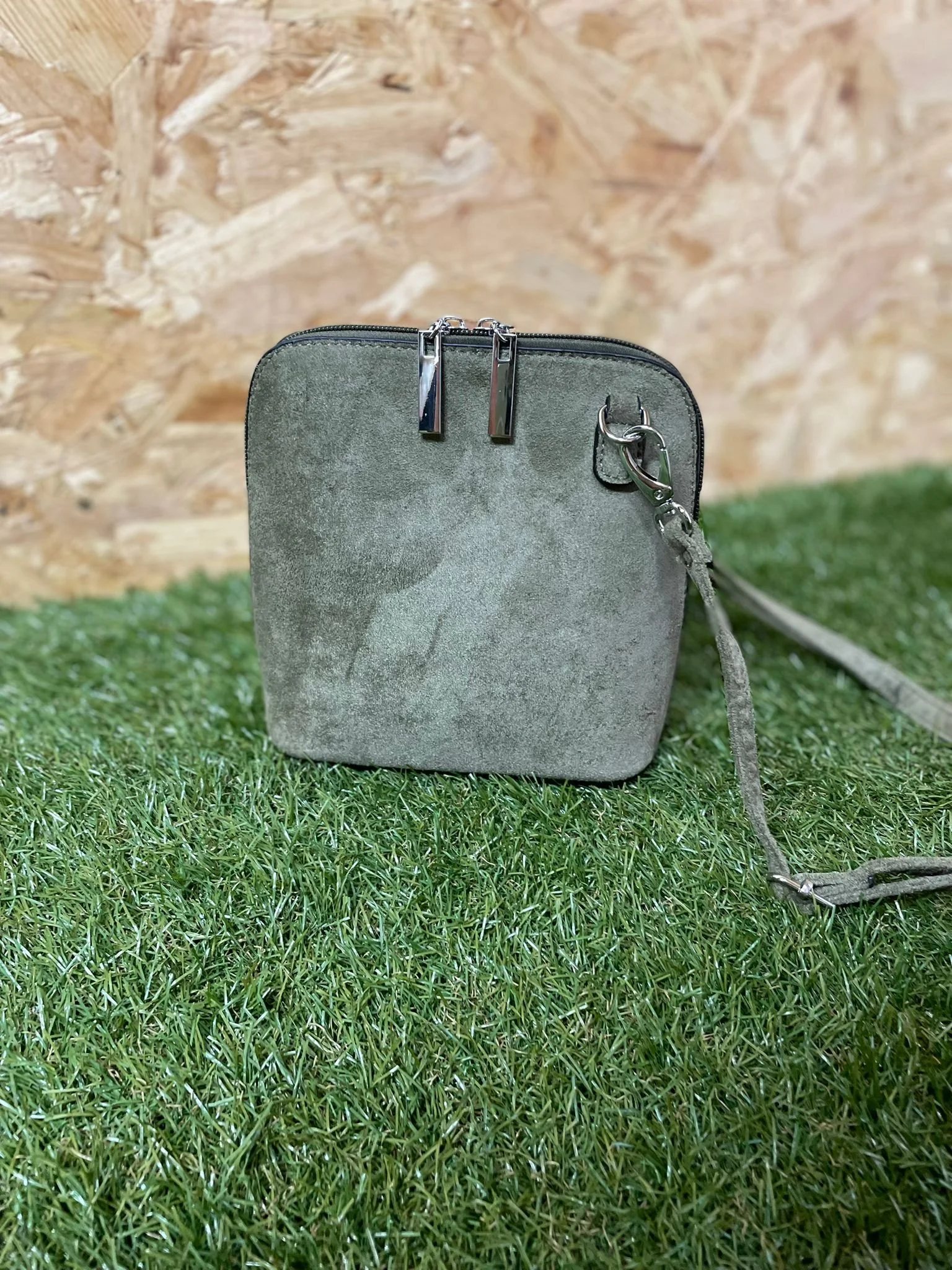 Double Zip Faux Suede Crossbody Bag
