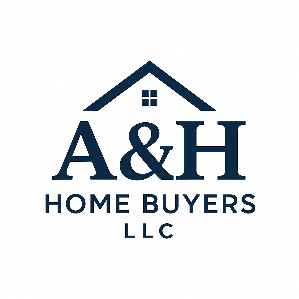 Logo for A&H Home Buyers LLC with a house roof graphic and text.