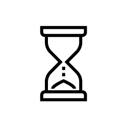 Icon of an hourglass with sand inside, indicating time.